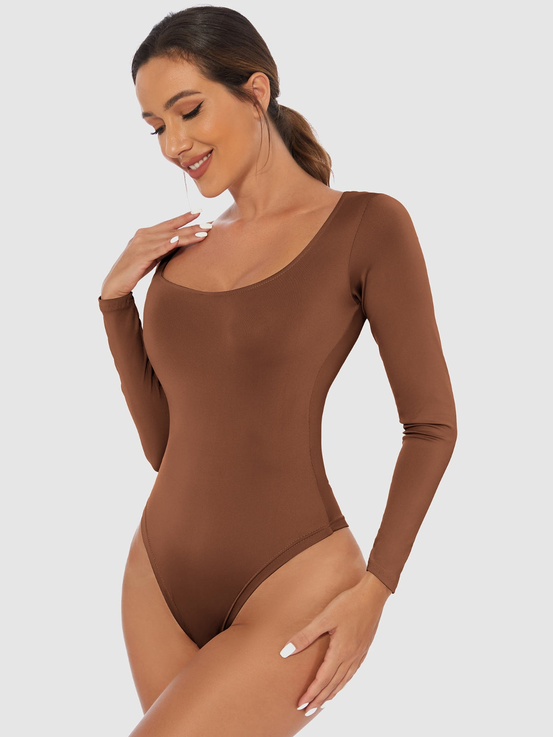 Full Size Scoop Neck Long Sleeve Bodysuit-TOPS / DRESSES-[Adult]-[Female]-2022 Online Blue Zone Planet