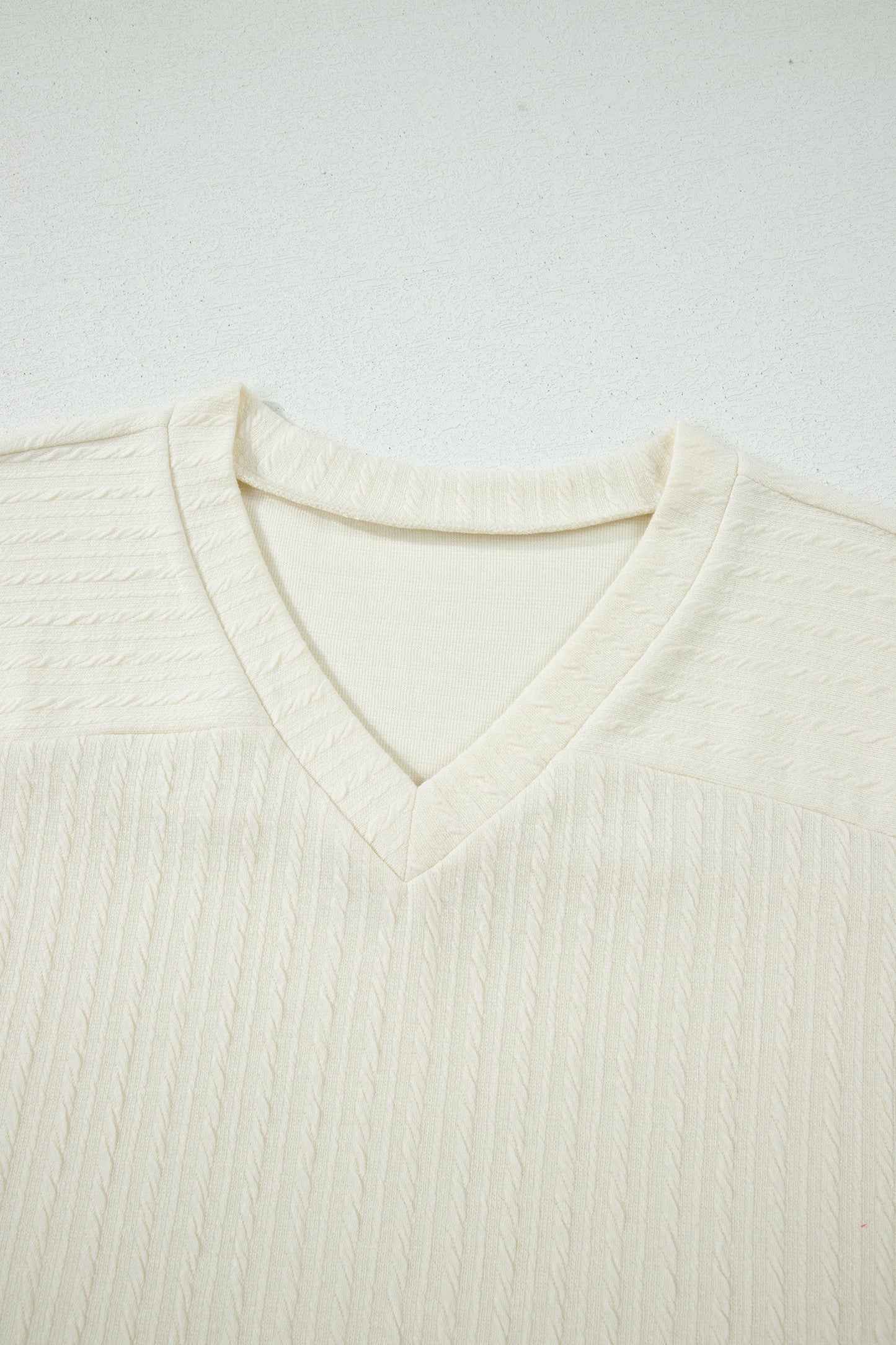 Beige Twisted Texture Knit V Neck T Shirt-Tops/Tops & Tees-[Adult]-[Female]-2022 Online Blue Zone Planet