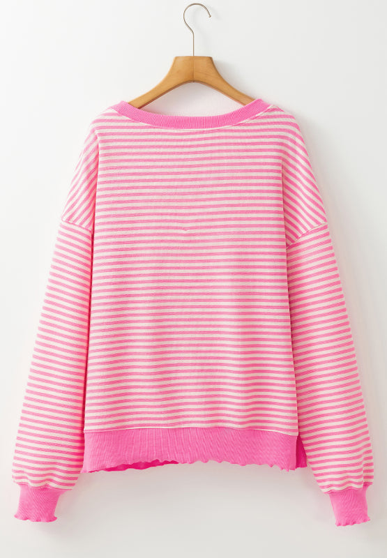 Striped Sequin Heart Round Neck Long Sleeve Sweatshirt-TOPS / DRESSES-[Adult]-[Female]-2022 Online Blue Zone Planet