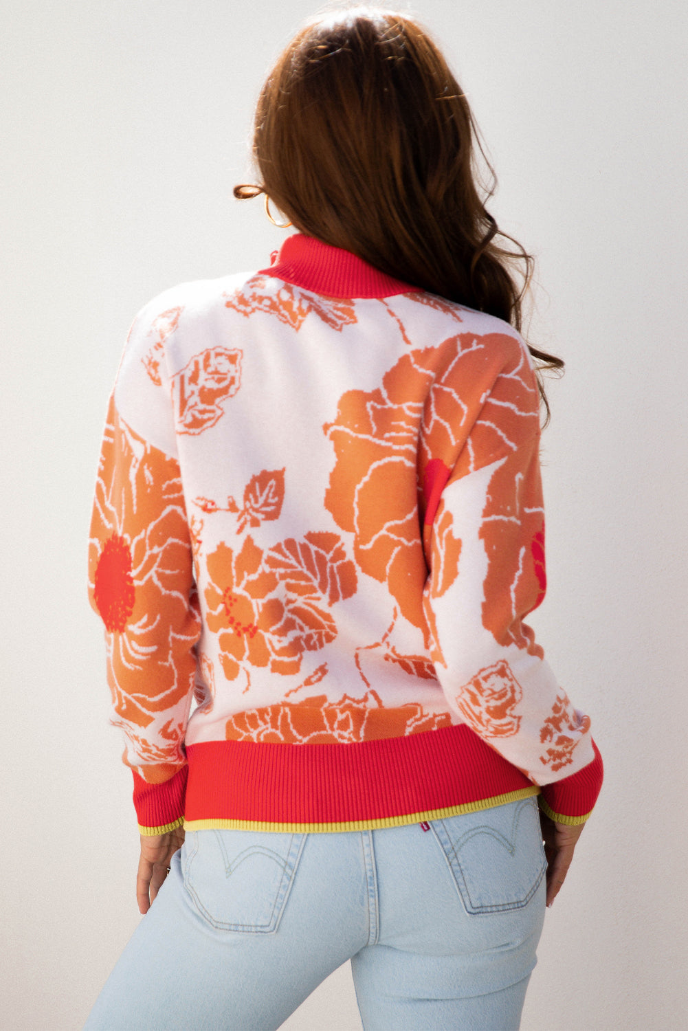 Khaki Floral Half Zip Collared Pullover Sweater-TOPS / DRESSES-[Adult]-[Female]-2022 Online Blue Zone Planet