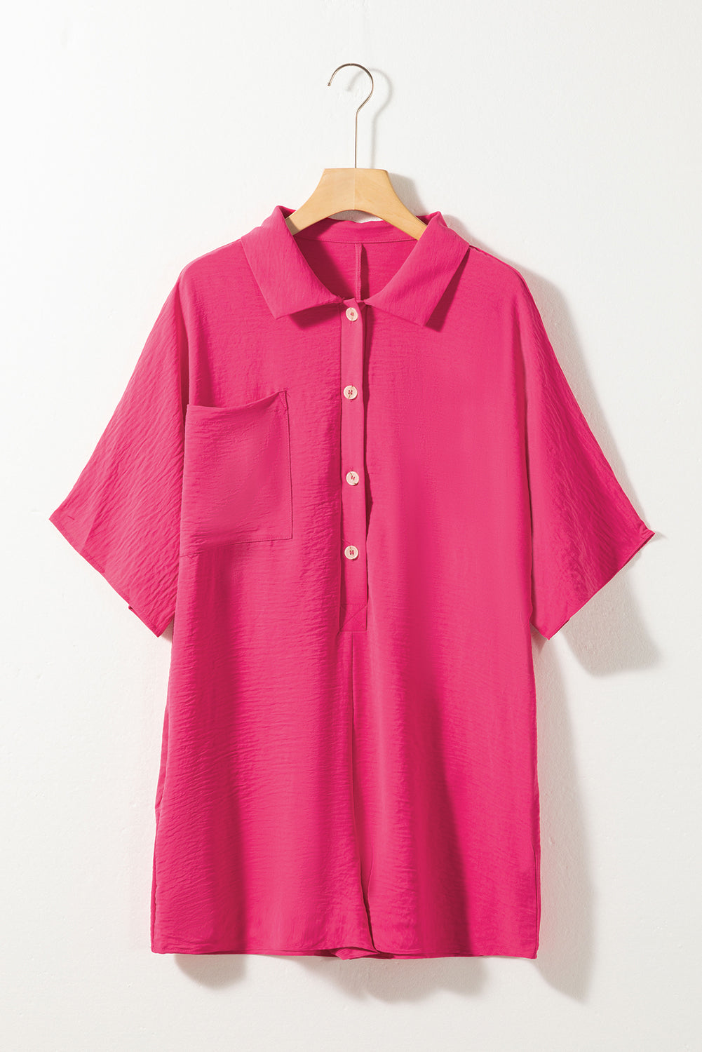 Bright Pink Half Button Collared Loose Romper Blue Zone Planet