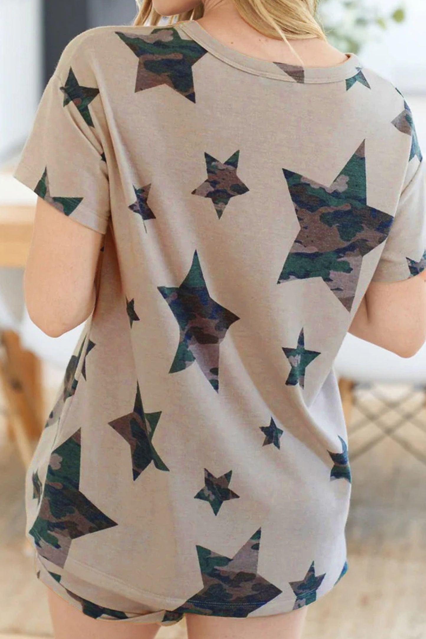 Khaki Camo Star Print Short Lounge Set-Loungewear & Sleepwear/Loungewear-[Adult]-[Female]-2022 Online Blue Zone Planet