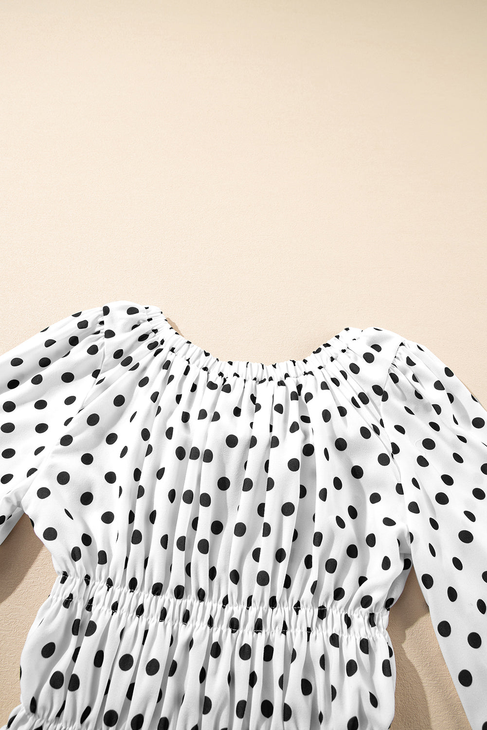 Black Polka Dot Puff Sleeve Bow Square Neck Peplum Top-Tops/Blouses & Shirts-[Adult]-[Female]-2022 Online Blue Zone Planet