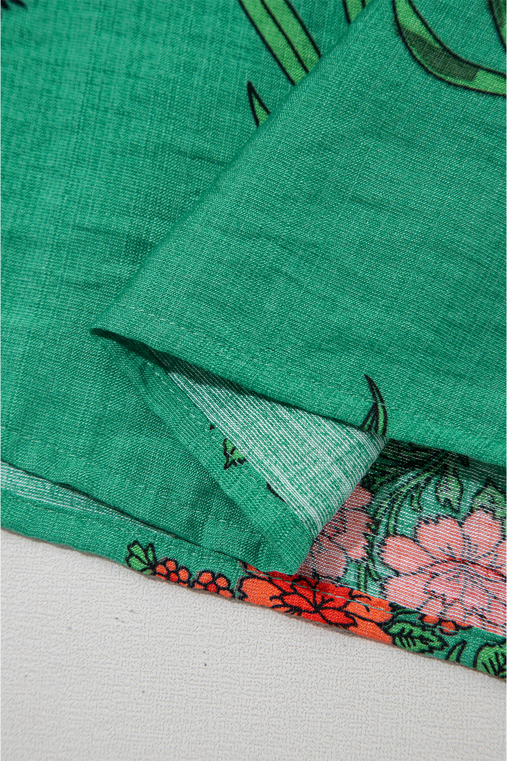 Bright Green Floral Print Buttoned V Neck Short Sleeve Blouse-Tops/Blouses & Shirts-[Adult]-[Female]-2022 Online Blue Zone Planet