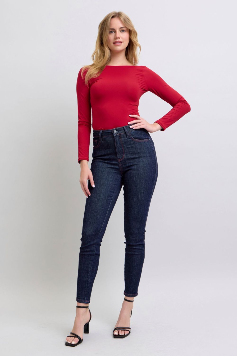 Blue Zone Planet | Judy Blue Full Size Heart Shaped Back Pockets Skinny Jeans-BOTTOMS SIZES SMALL MEDIUM LARGE-[Adult]-[Female]-2022 Online Blue Zone Planet