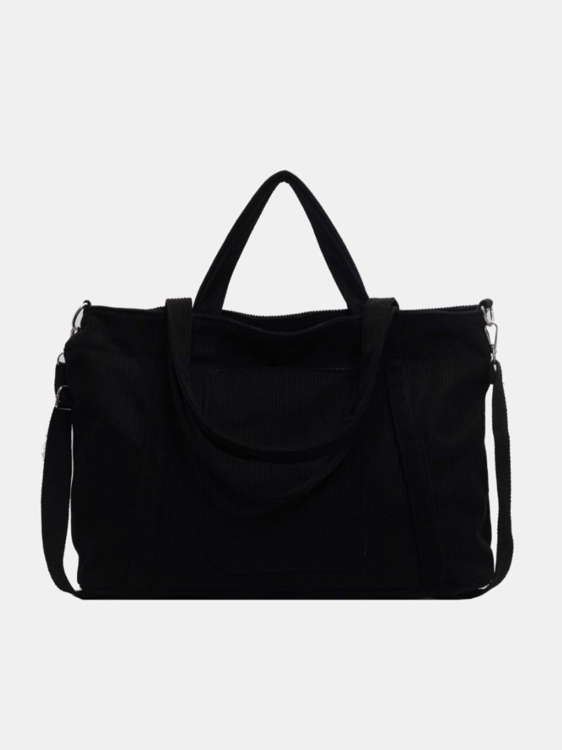 Blue Zone Planet | Corduroy Solid Large Tote Bag-HANDBAGS-[Adult]-[Female]-Black-One Size-2022 Online Blue Zone Planet