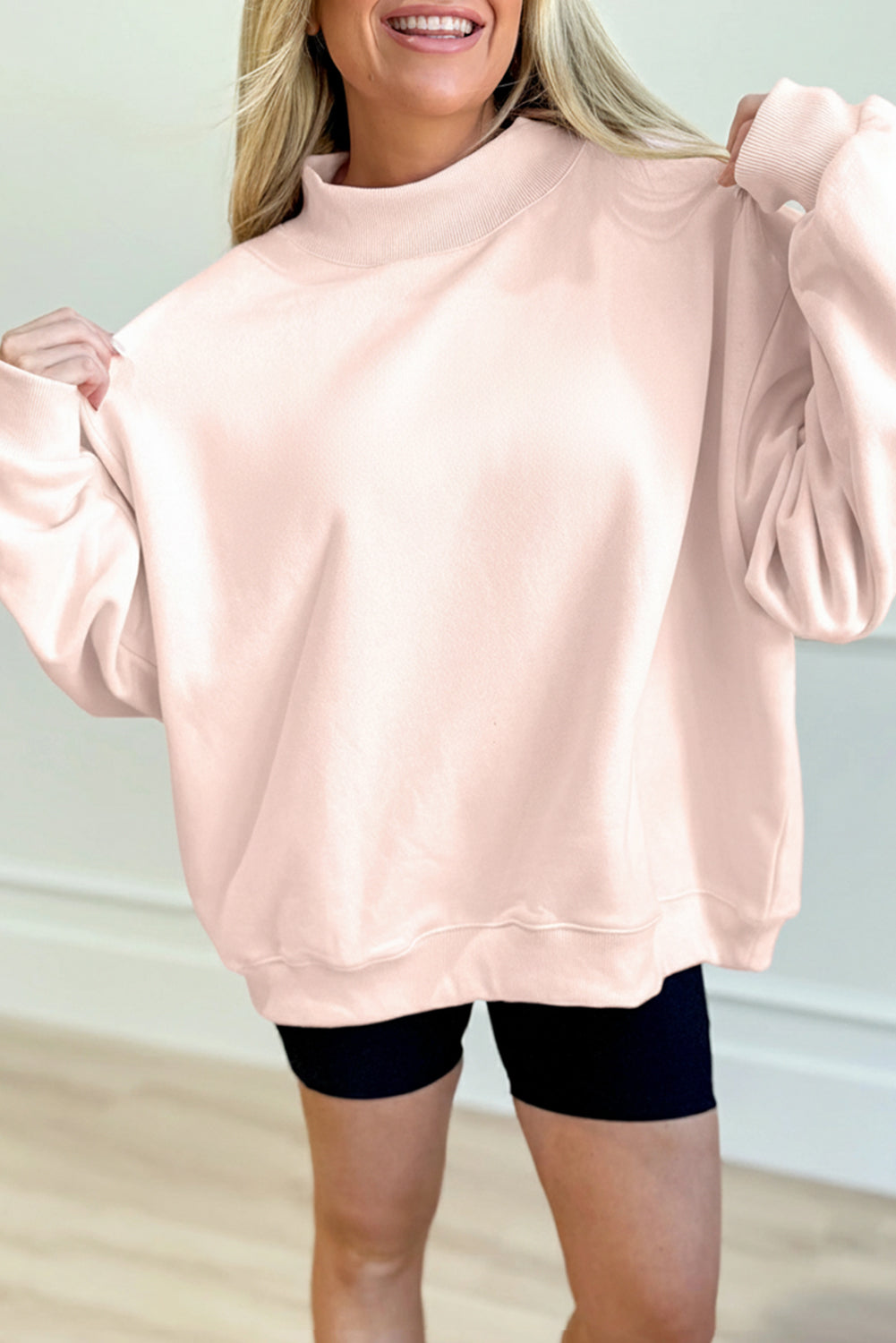 Apricot Pink Oversize Mock Neck Sweatshirt-Tops/Sweatshirts & Hoodies-[Adult]-[Female]-Apricot Pink-S-2022 Online Blue Zone Planet
