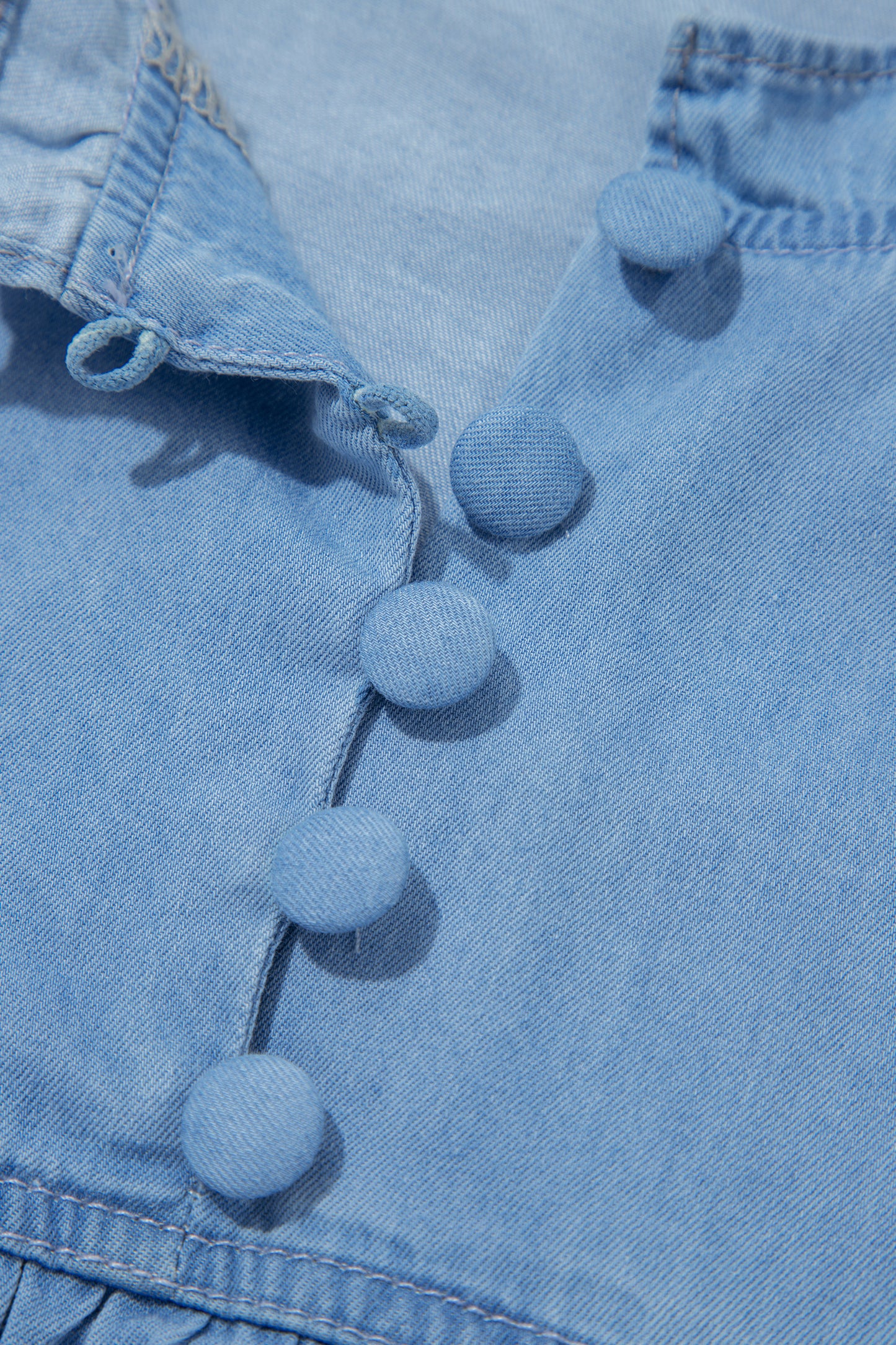 Beau Blue Western Ruffle V Neck Long Sleeve Chambray Blouse-Tops/Blouses & Shirts-[Adult]-[Female]-2022 Online Blue Zone Planet