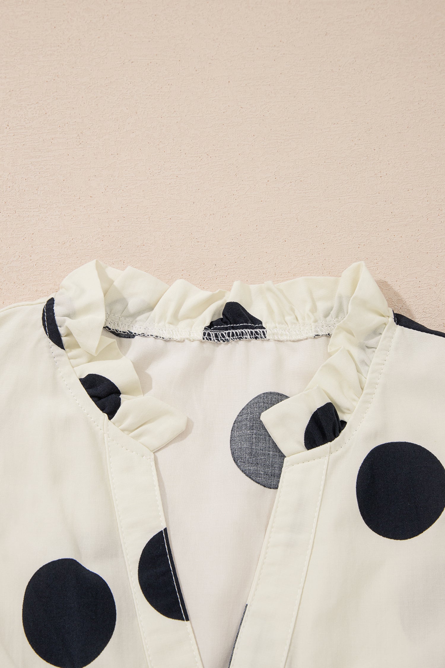 Apricot Casual Polka Dot V-Neck Ruffle Short Sleeve Shift Blouse-Tops/Blouses & Shirts-[Adult]-[Female]-2022 Online Blue Zone Planet