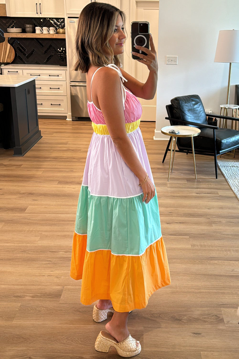 Multicolour Colorblock Self-tie Straps High Waist Flowy Maxi Dress with Pockets-Dresses/Maxi Dresses-[Adult]-[Female]-2022 Online Blue Zone Planet