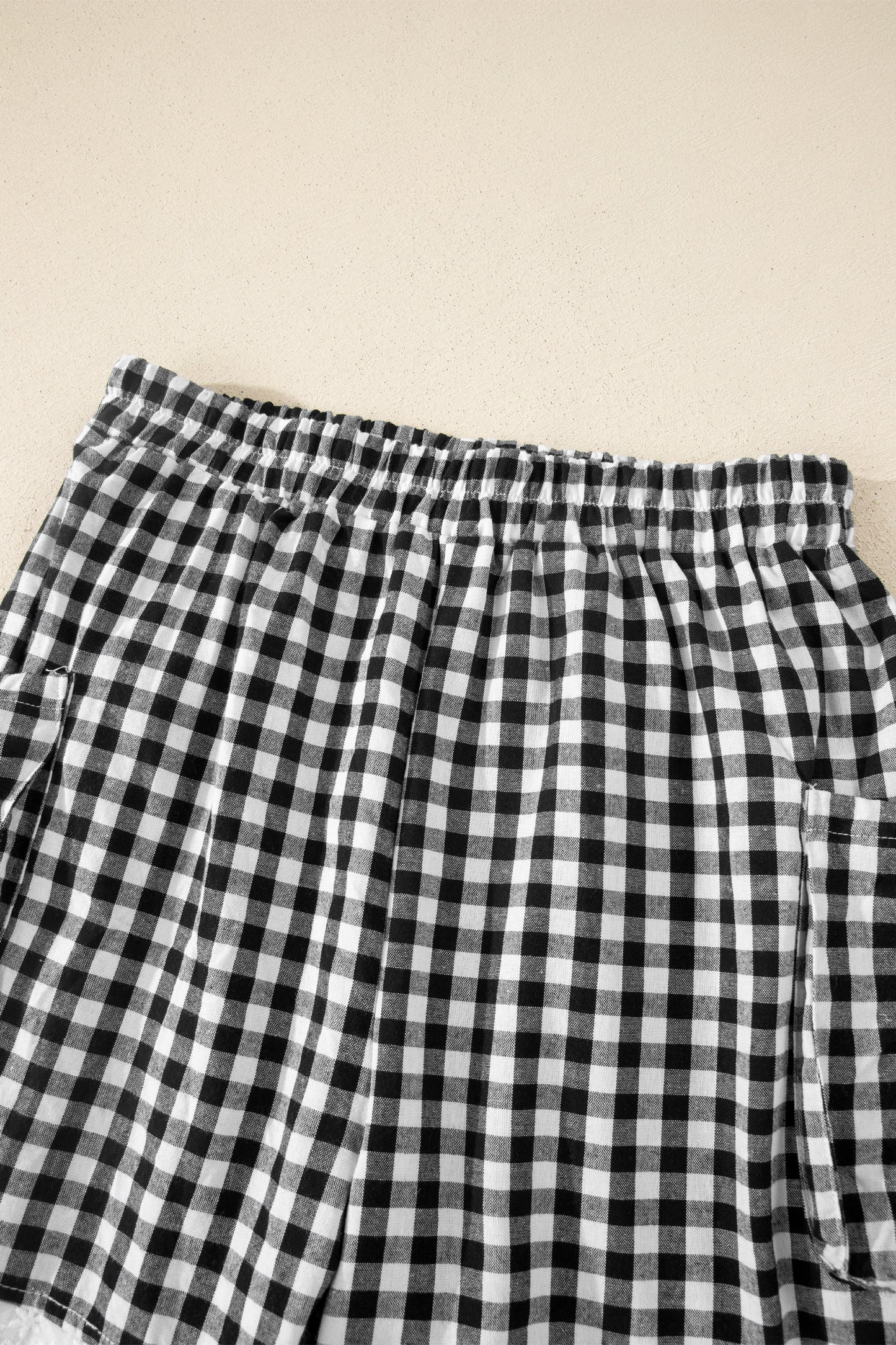 Black Gingham Lace Trim Shorts With Pouch Pockets-Bottoms/Casual Shorts-[Adult]-[Female]-2022 Online Blue Zone Planet