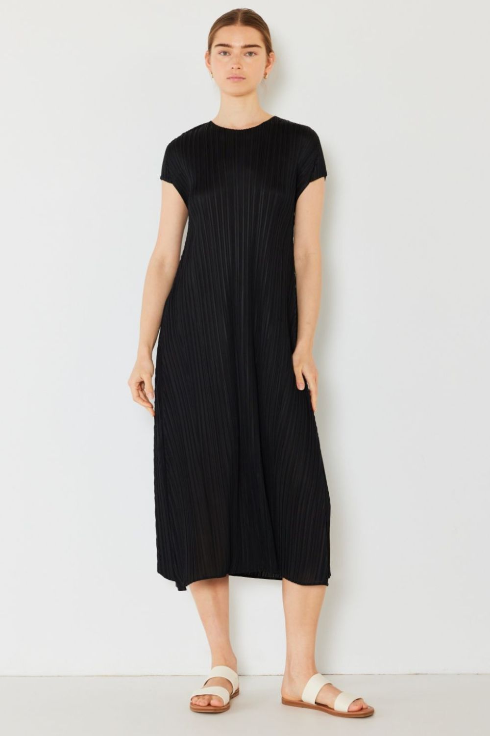 Marina West Swim Pleated Cap Sleeve A-Line Dress-TOPS / DRESSES-[Adult]-[Female]-Black-S/M-2022 Online Blue Zone Planet