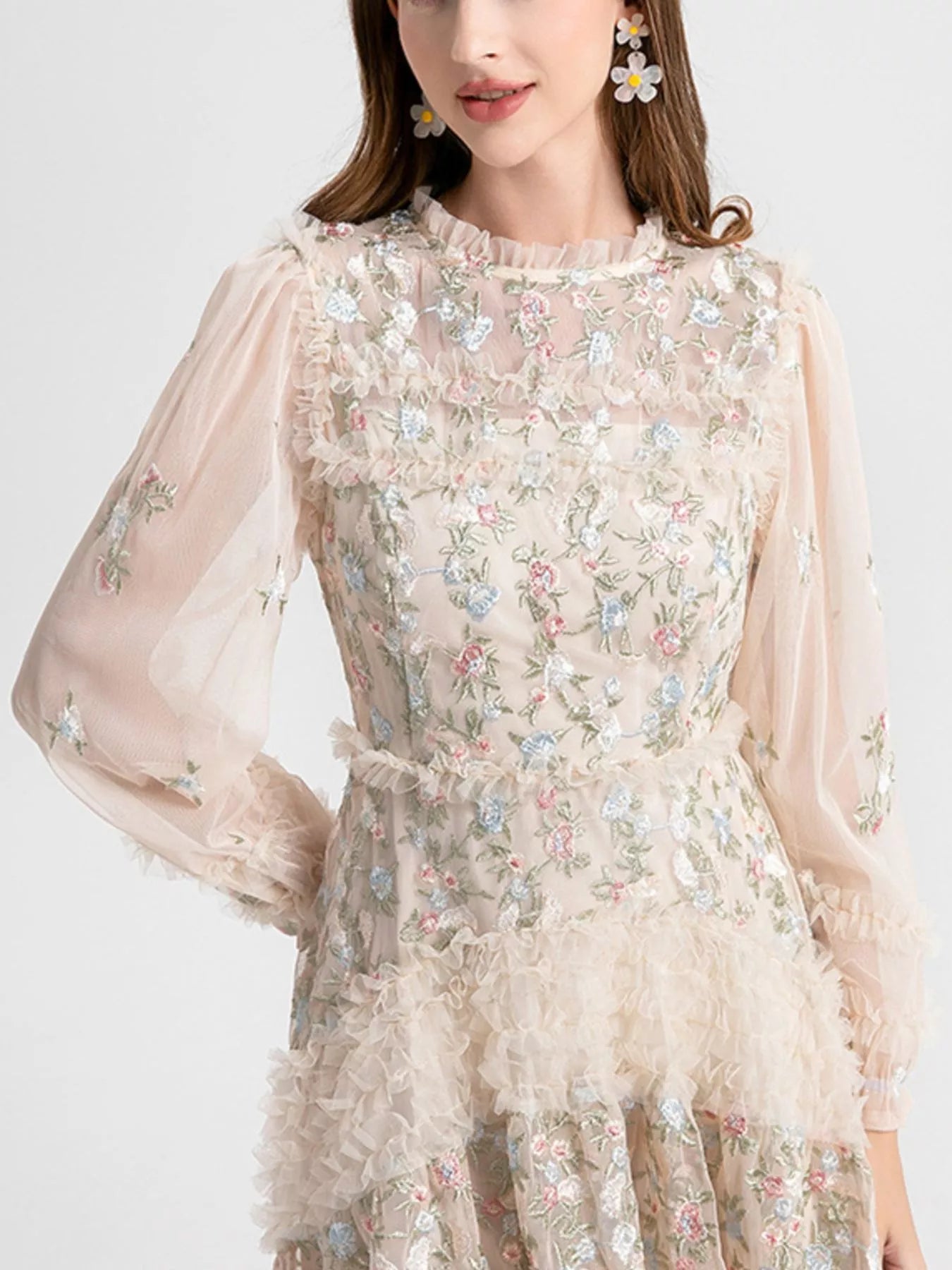 Desiree's Floral Tulle Layered Maxi Dress - Apricot / L Desiree's Floral Tulle Layered Maxi Dress - Apricot / L