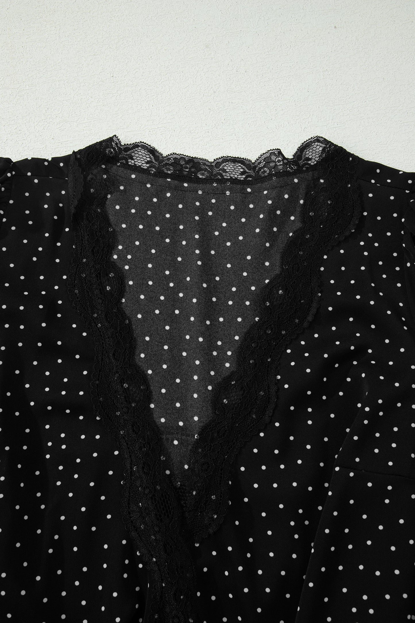 Black Polka Dot Print Lace Trim Wrap Mini Dress-TOPS / DRESSES-[Adult]-[Female]-2022 Online Blue Zone Planet