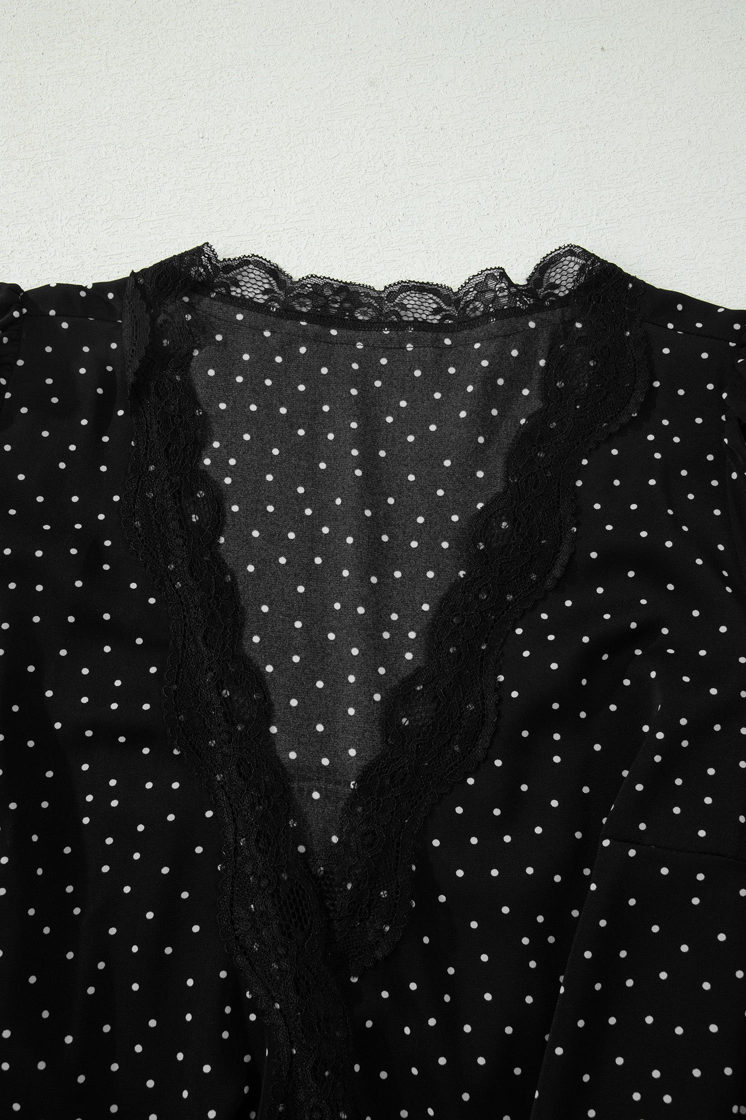 Black Polka Dot Print Lace Trim Wrap Mini Dress-TOPS / DRESSES-[Adult]-[Female]-2022 Online Blue Zone Planet