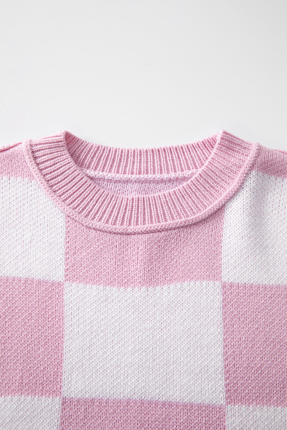 Blue Zone Planet | Pink Checked Bishop Sleeve Pullover Sweater-Sweaters-[Adult]-[Female]-2022 Online Blue Zone Planet