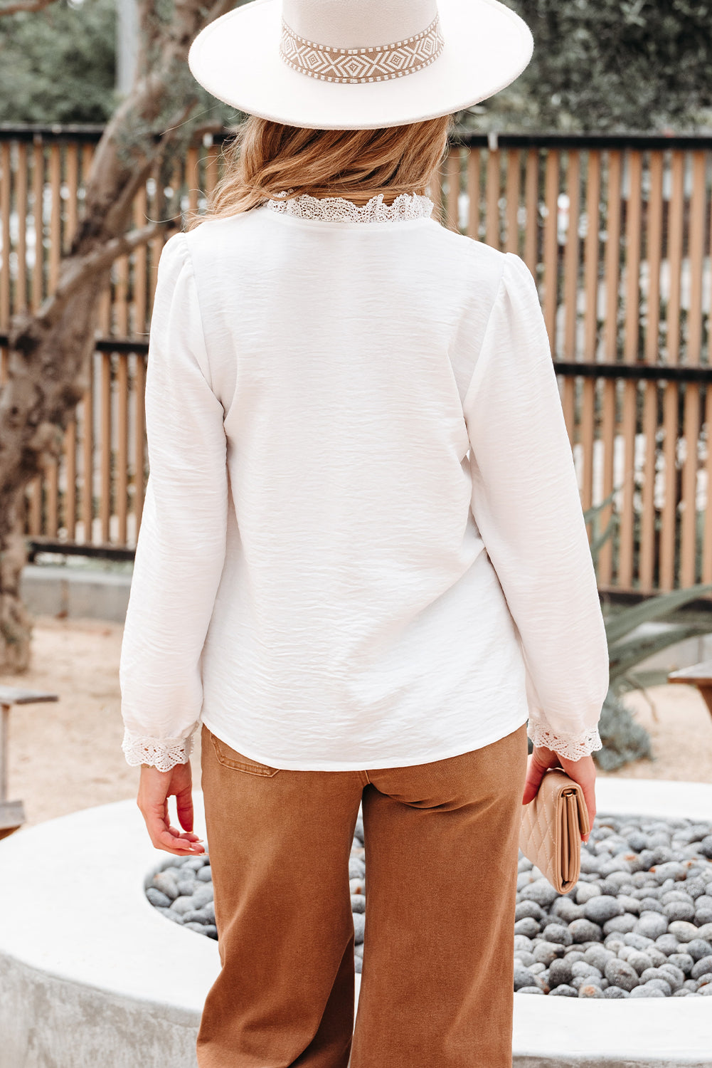 White Lace Patchwork Buttoned Stand Neck Loose Shirt-Tops/Blouses & Shirts-[Adult]-[Female]-2022 Online Blue Zone Planet