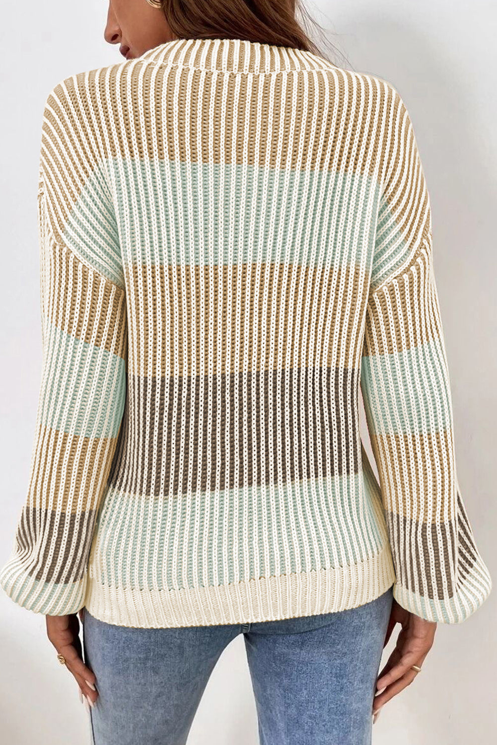 Pink Colorblock Textured Knit Bubble Sleeve Sweater-Sweaters & Cardigans/Sweaters-[Adult]-[Female]-2022 Online Blue Zone Planet