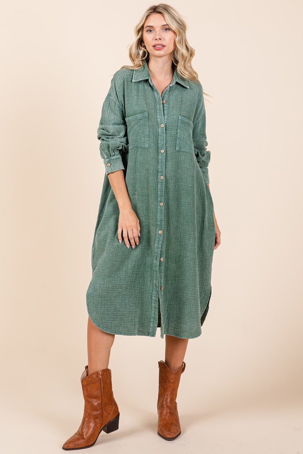 Mittoshop Mineral Wash Cotton Gauze Midi Shirt Dress-TOPS / DRESSES-[Adult]-[Female]-2022 Online Blue Zone Planet