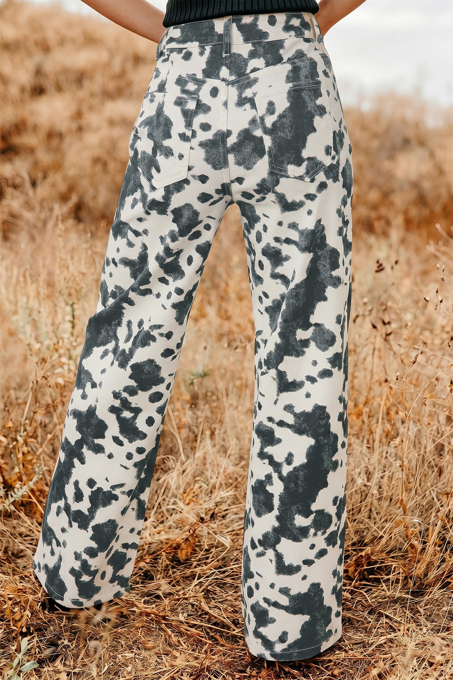 Brown Abstract Print Metal Button Regular Fit Full-Length Jeans-Bottoms/Jeans-[Adult]-[Female]-2022 Online Blue Zone Planet