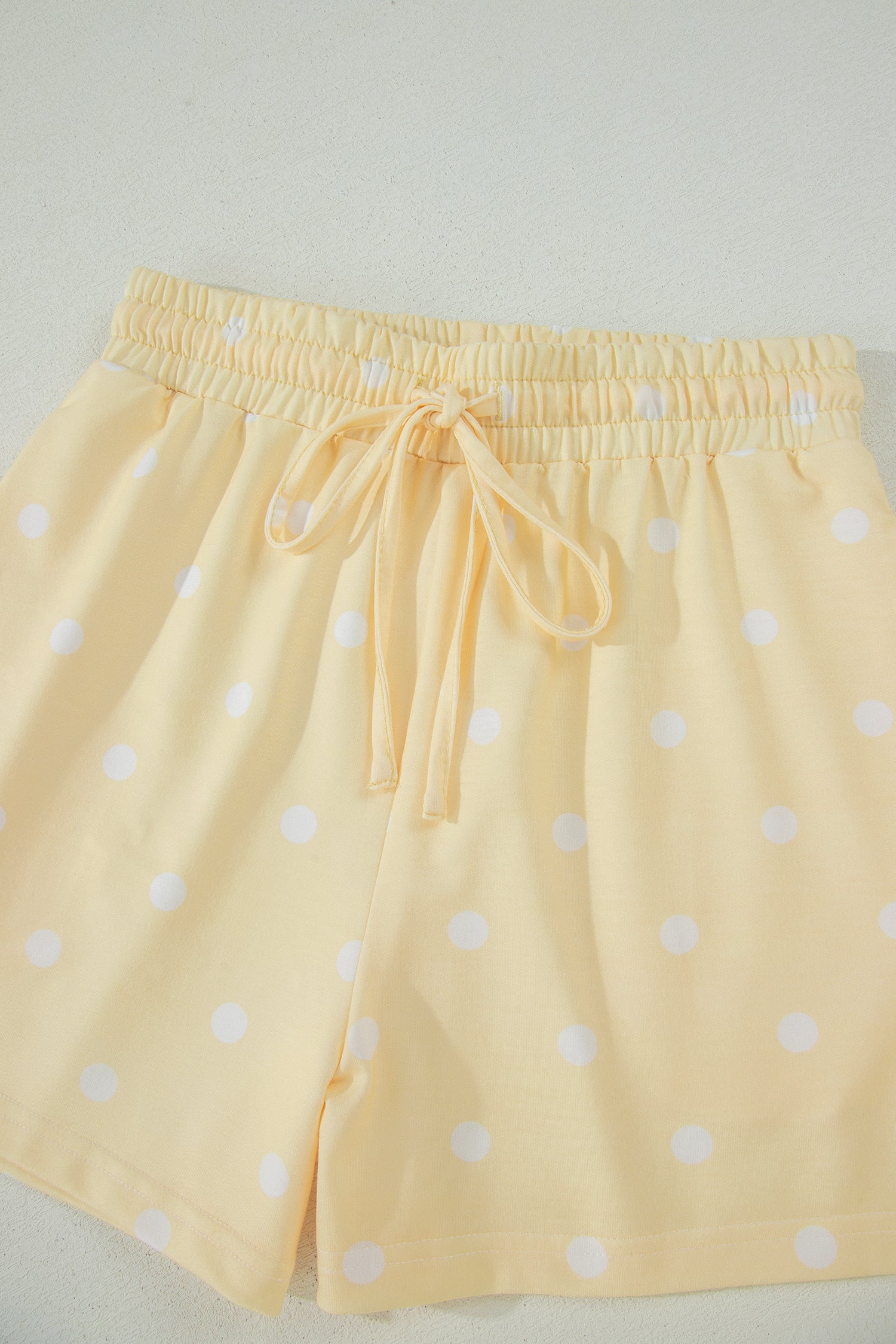 White Exposed Seam Detail Polka Dot Loose Tee Drawstring Shorts Set-Two Piece Sets/Short Sets-[Adult]-[Female]-2022 Online Blue Zone Planet