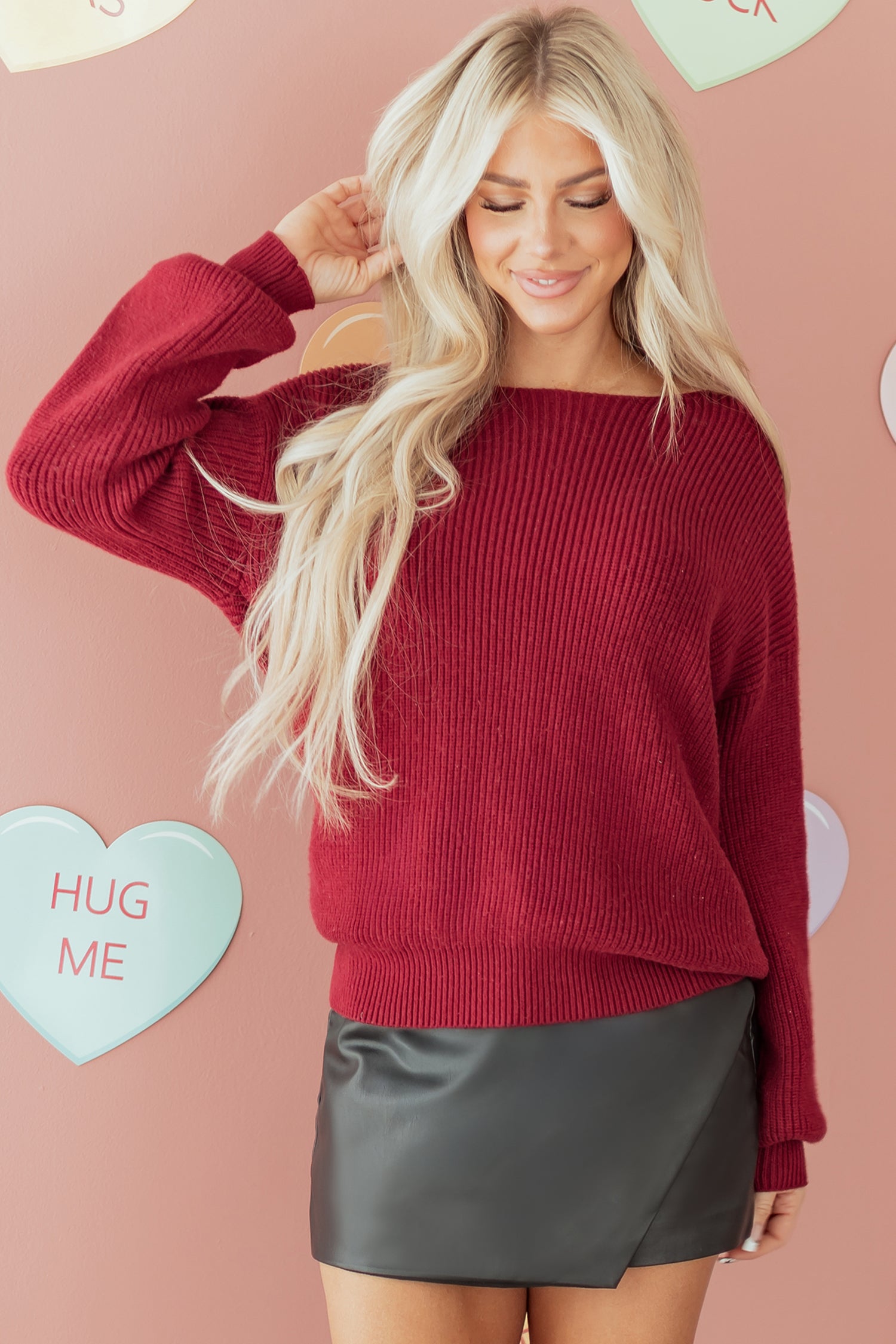 Red Dahlia Ribbed Knit Ribbon Knot Backless Drop Shoulder Sweater-Sweaters & Cardigans/Sweaters-[Adult]-[Female]-2022 Online Blue Zone Planet