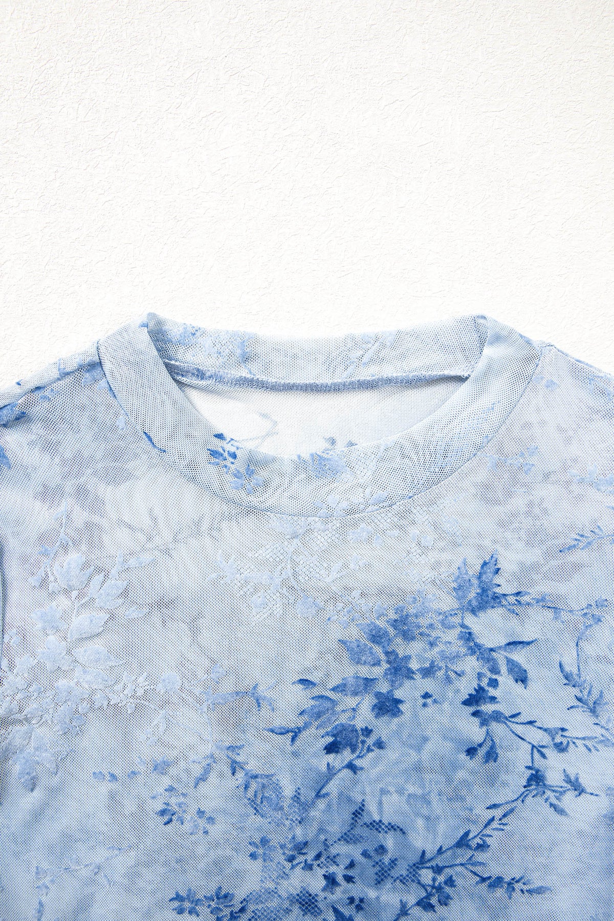 Sky Blue Sheer Mesh Floral Printed Mock Neck Long Sleeve Bodysuit-Tops/Bodysuits-[Adult]-[Female]-2022 Online Blue Zone Planet