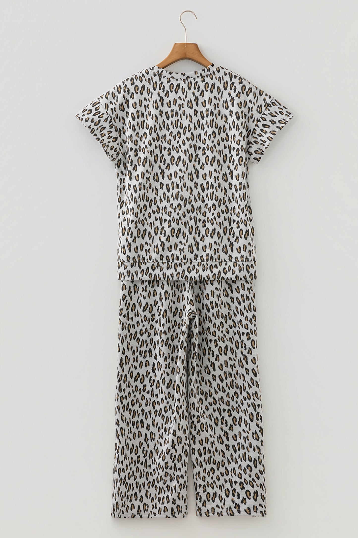 Beige Leopard Print Casual Tee and Pants 2pcs Outfit-Two Piece Sets/Pant Sets-[Adult]-[Female]-2022 Online Blue Zone Planet