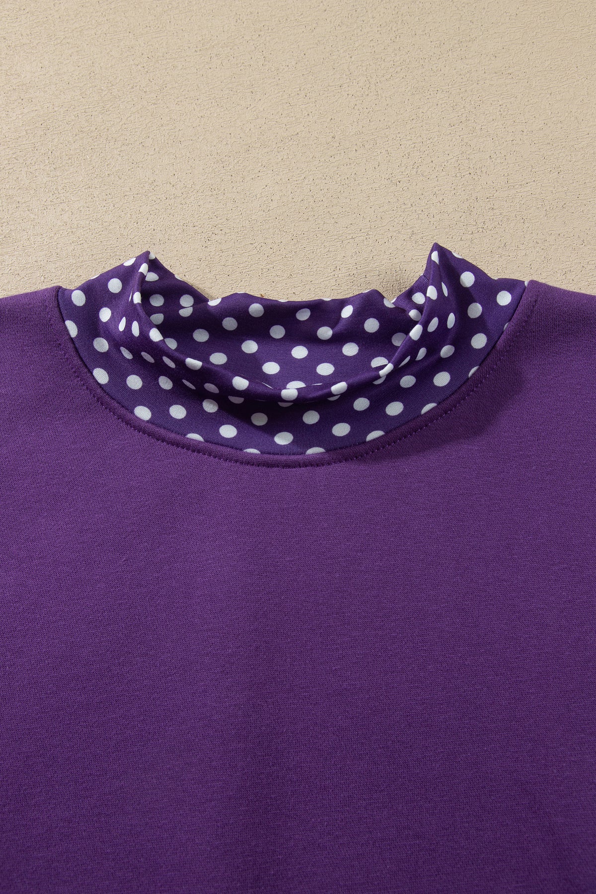 Tillandsia Purple Polka Dot Patchwork Round Neck Plus Size Sweatshirt-Plus Size/Plus Size Sweatshirts & Hoodies-[Adult]-[Female]-2022 Online Blue Zone Planet
