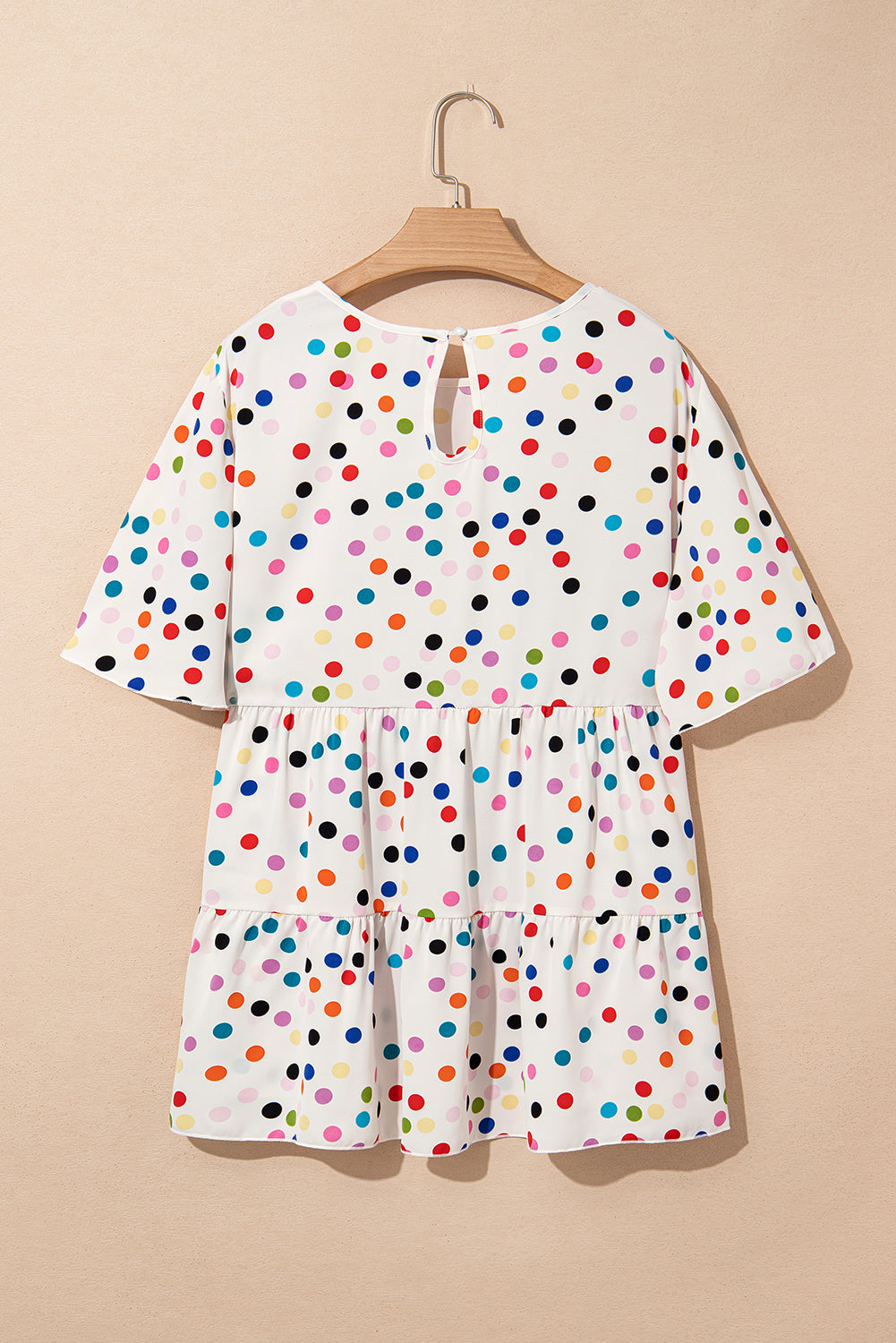 Beige Colorful Polka Dot Print Short Sleeve Ruffled Plus Size Babydoll Blouse-Plus Size/Plus Size Tops/Plus Size Blouses & Shirts-[Adult]-[Female]-2022 Online Blue Zone Planet