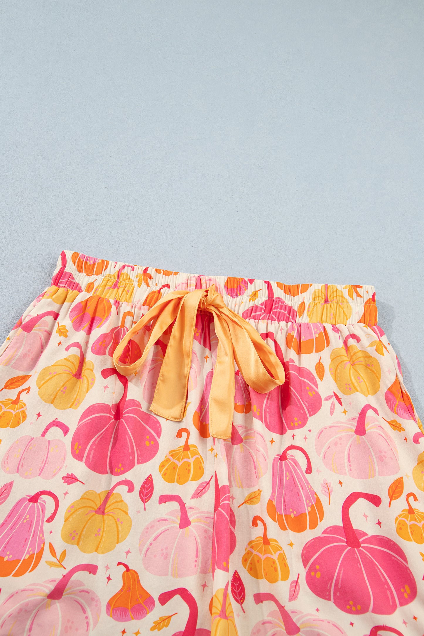 Pink Short Sleeve Pumpkin Print Pocket Placket Shell Button Lounge Set-Loungewear & Sleepwear/Loungewear-[Adult]-[Female]-2022 Online Blue Zone Planet