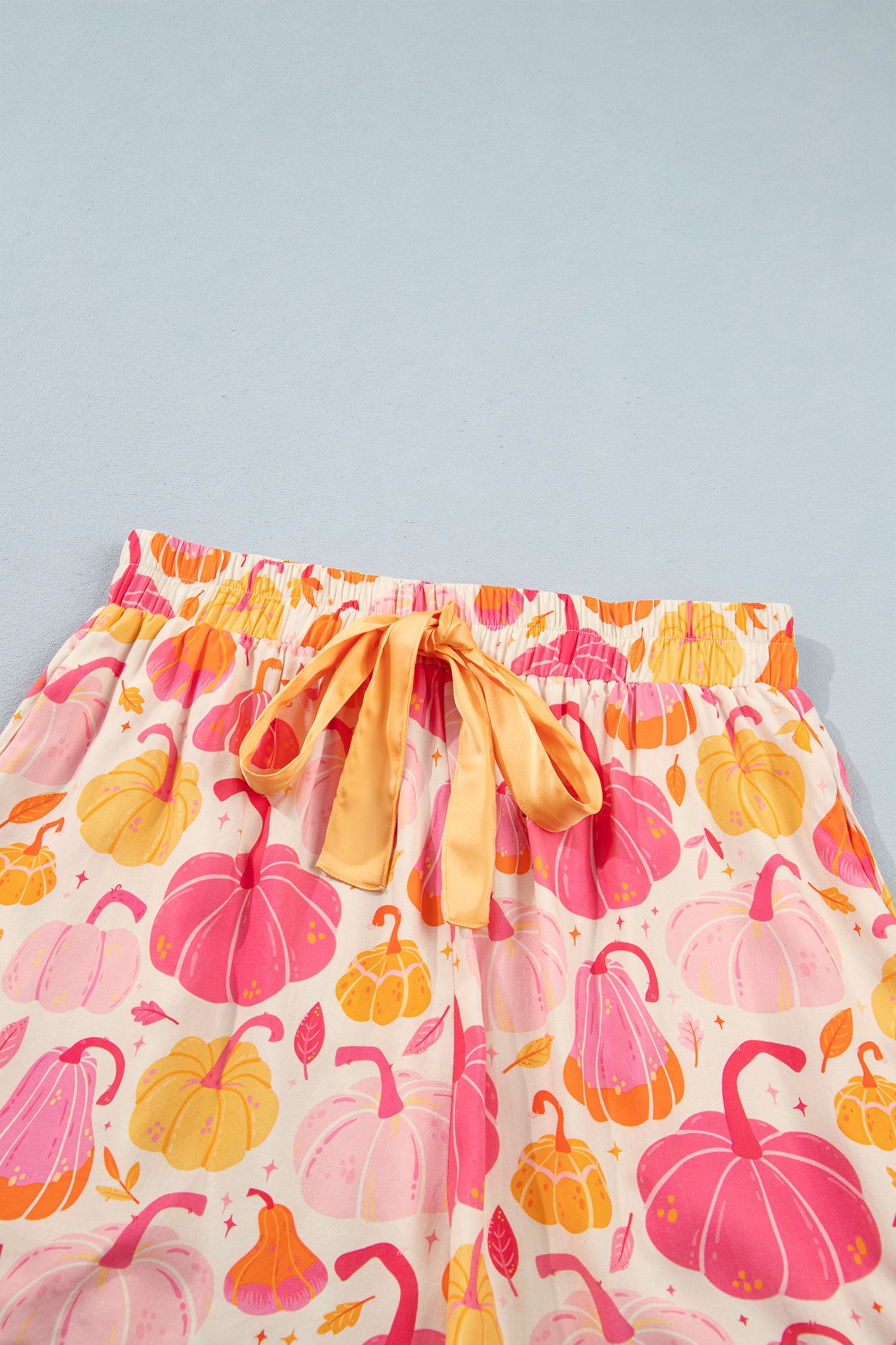 Pink Short Sleeve Pumpkin Print Pocket Placket Shell Button Lounge Set-Loungewear & Sleepwear/Loungewear-[Adult]-[Female]-2022 Online Blue Zone Planet
