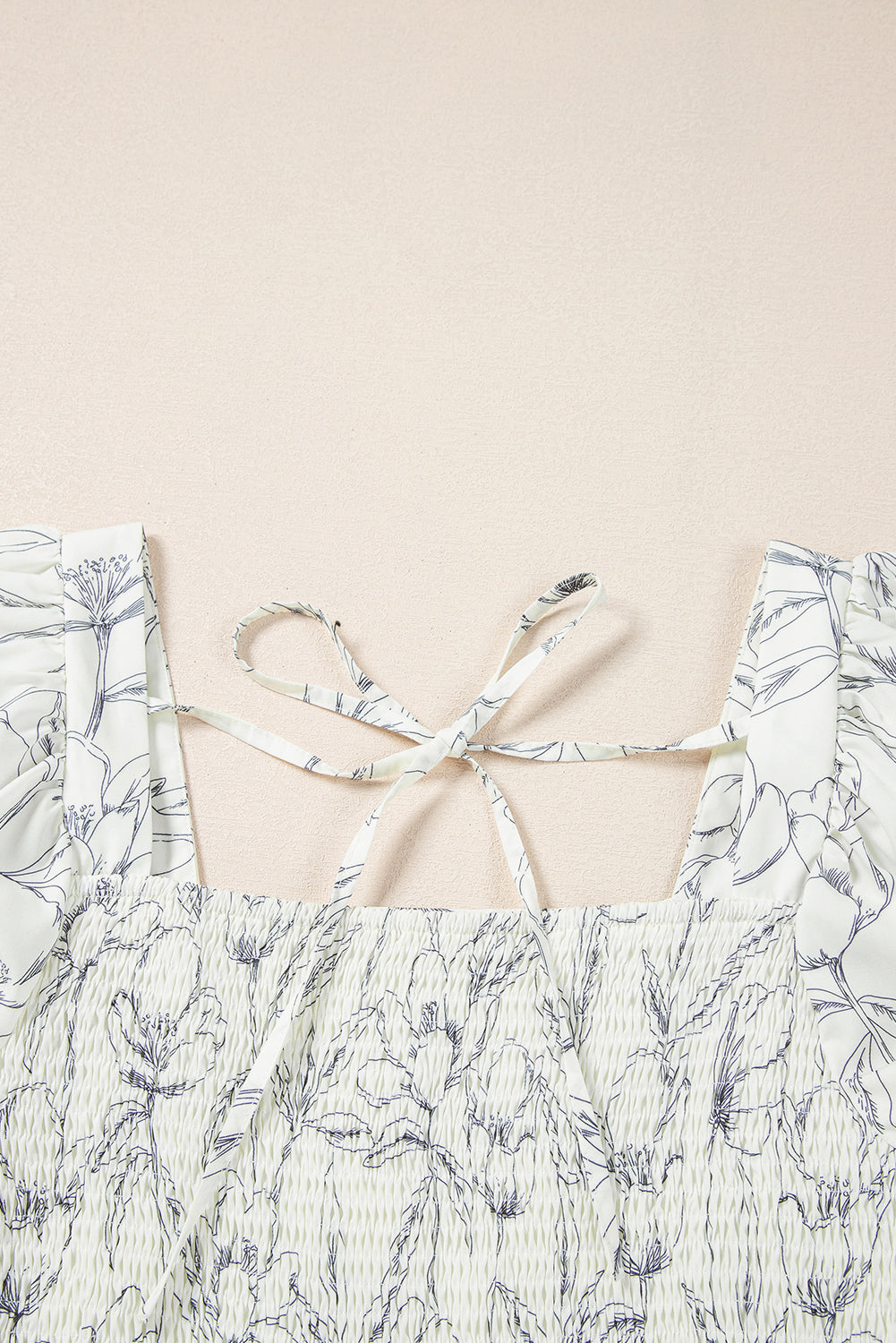 Beige Floral Print Square Neck Shirred Back Puff Sleeve Mini Dress-TOPS / DRESSES-[Adult]-[Female]-2022 Online Blue Zone Planet