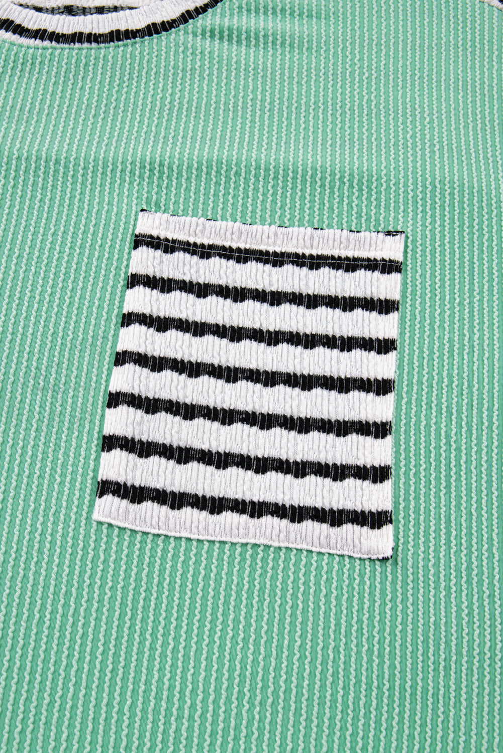 Sea Green Twisted Ribbed Contrast Round Neck Striped Patchwork Long Sleeve Top-Tops/Long Sleeve Tops-[Adult]-[Female]-2022 Online Blue Zone Planet