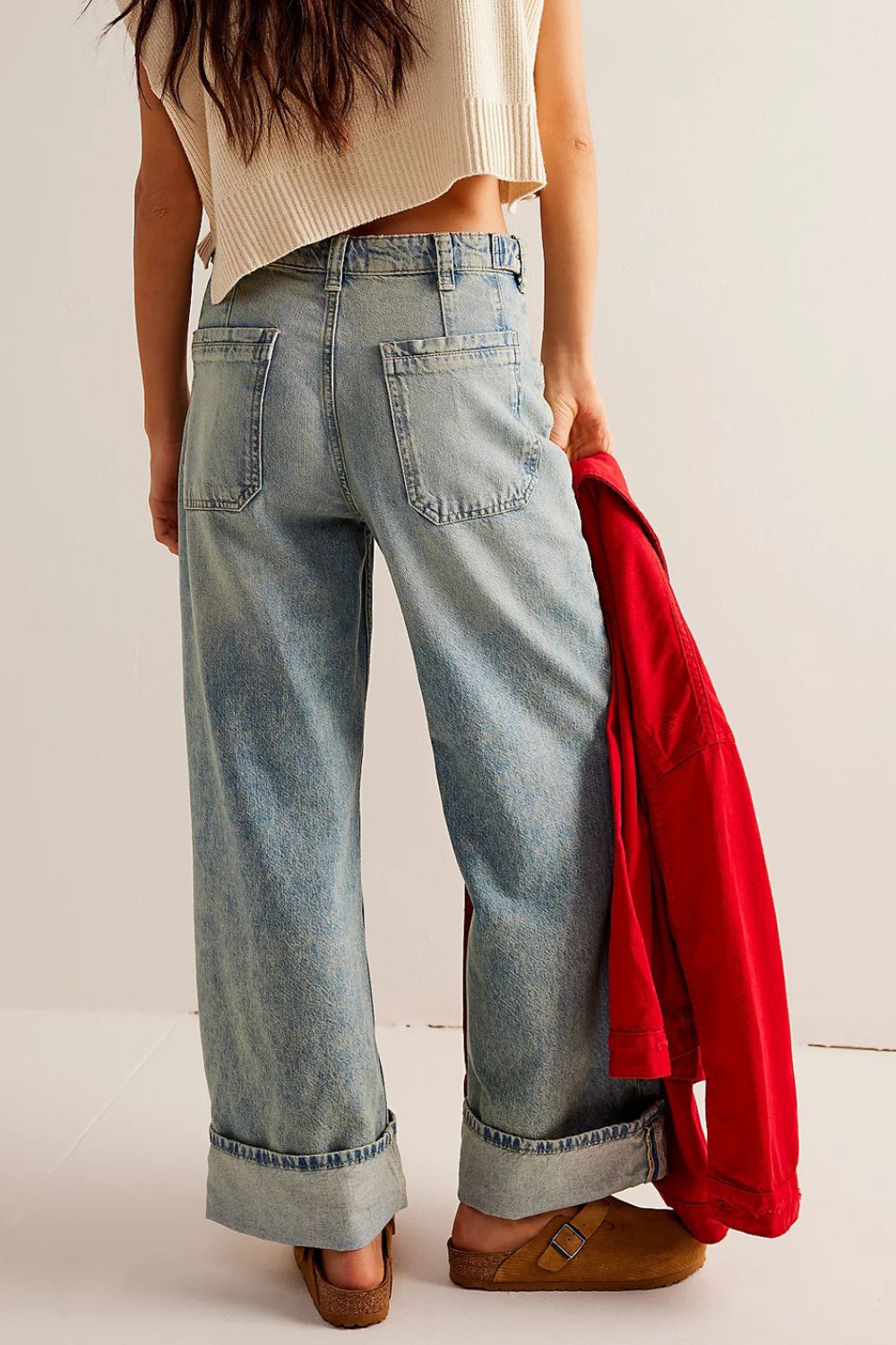 Washed Wide Leg Jeans with Pockets-BOTTOMS-[Adult]-[Female]-2022 Online Blue Zone Planet