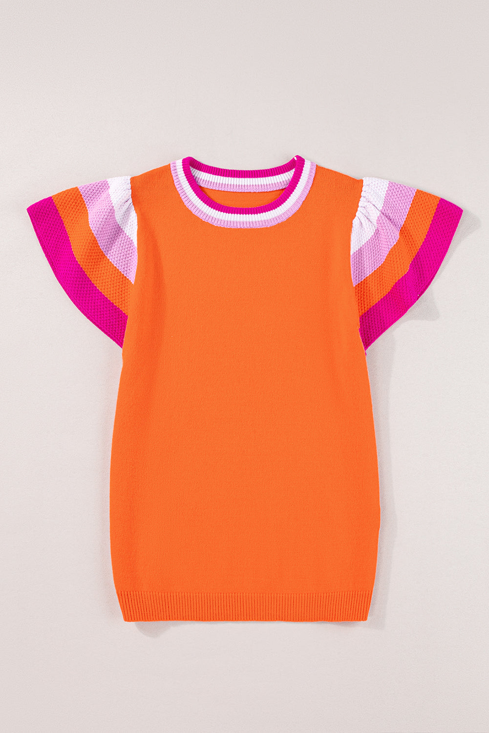 Carrot Contrast Flutter Sleeves Knitted Sweater T Shirt Blue Zone Planet