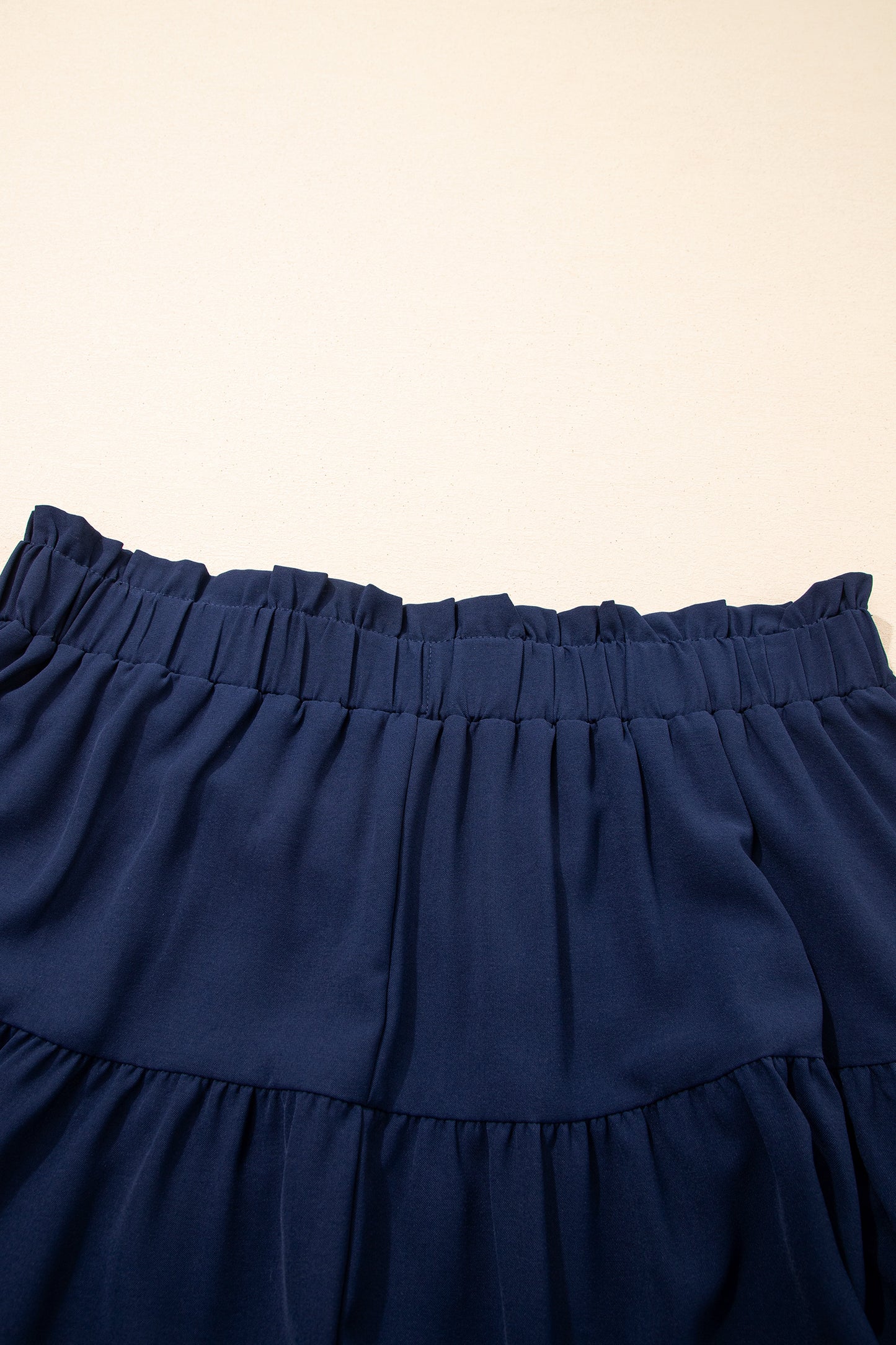 Navy Blue Plus Size Frilled Elastic Waist Lace Trim Boho Ruffled Shorts-Plus Size/Plus Size Bottoms-[Adult]-[Female]-2022 Online Blue Zone Planet