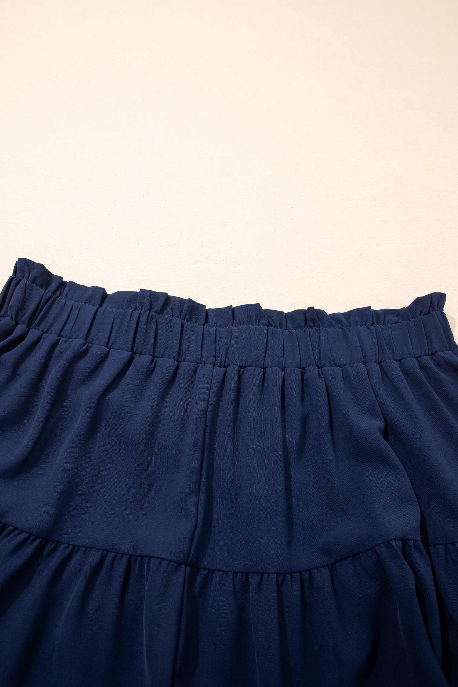 Navy Blue Plus Size Frilled Elastic Waist Lace Trim Boho Ruffled Shorts-Plus Size/Plus Size Bottoms-[Adult]-[Female]-2022 Online Blue Zone Planet
