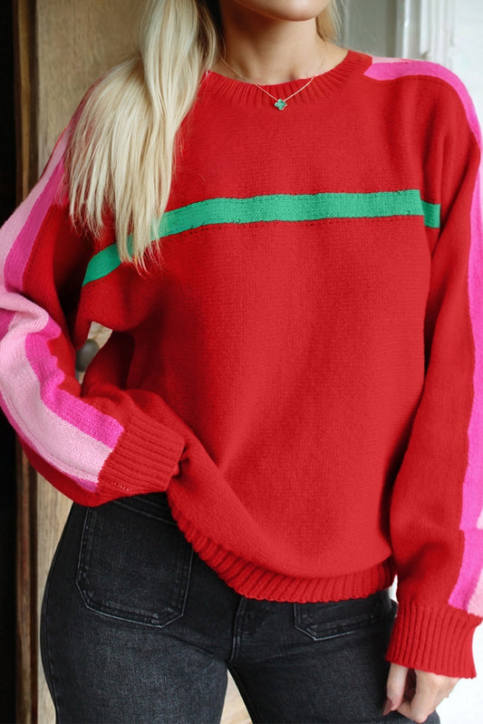 Fiery Red Christmas Holly Festive Holiday Sweater-Sweaters & Cardigans/Sweaters-[Adult]-[Female]-Fiery Red-S-2022 Online Blue Zone Planet