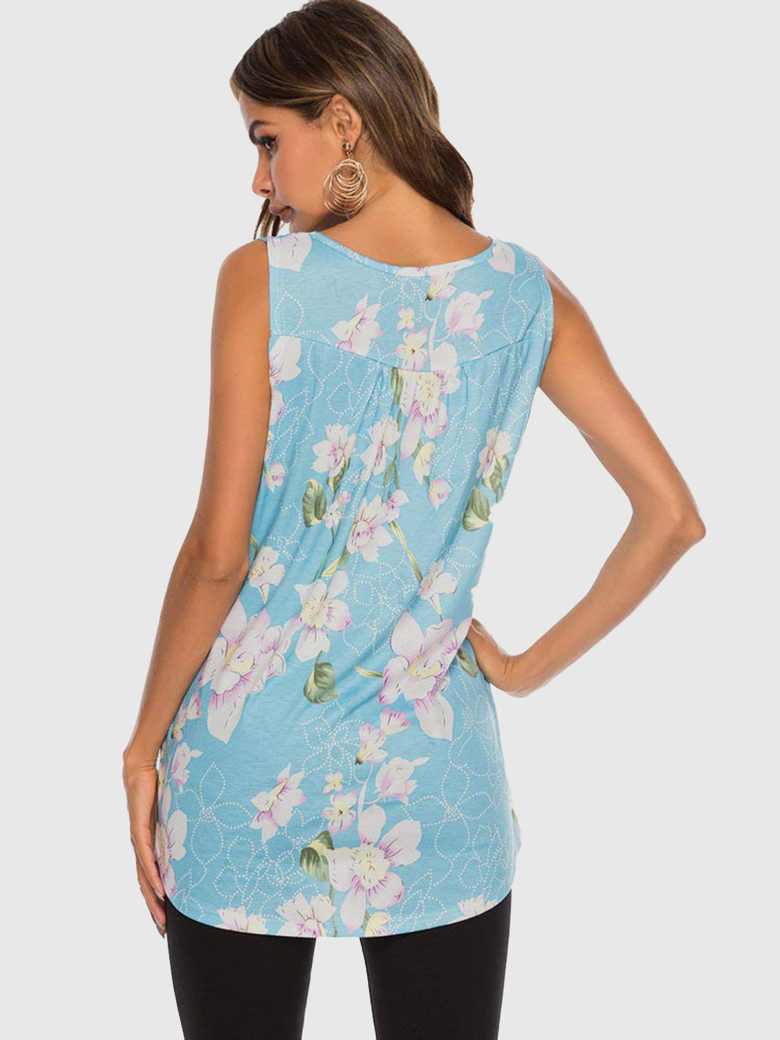 Flower Printed Round Neck Tank-TOPS / DRESSES-[Adult]-[Female]-2022 Online Blue Zone Planet