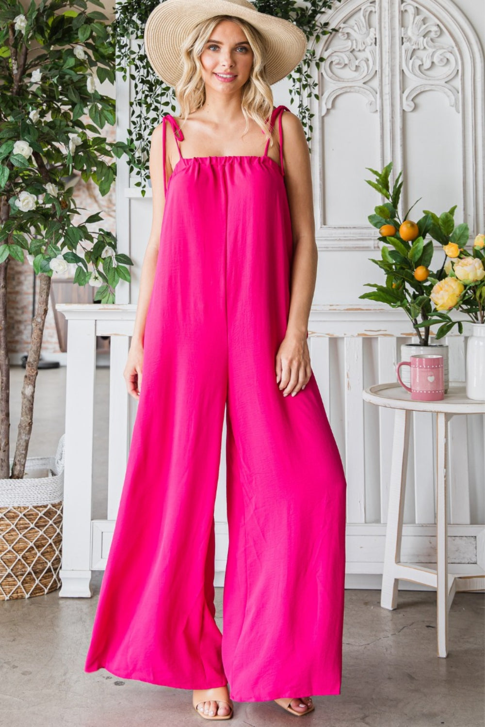 Veveret Pocketed Spaghetti Strap Wide Leg Jumpsuit-TOPS / DRESSES-[Adult]-[Female]-2022 Online Blue Zone Planet