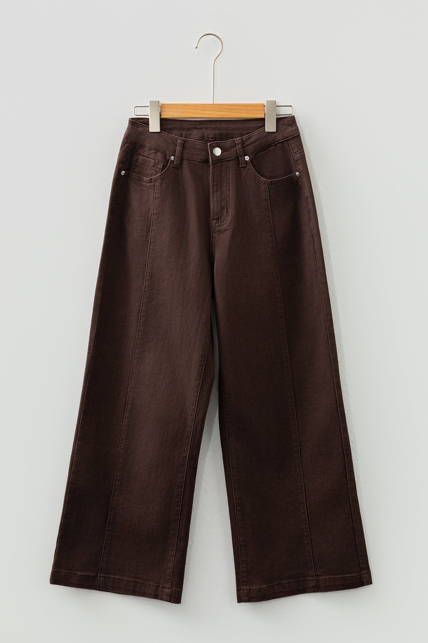 Red Sandalwood Solid Color Seamed Center Wide Leg Cropped Jeans-Bottoms/Jeans-[Adult]-[Female]-2022 Online Blue Zone Planet