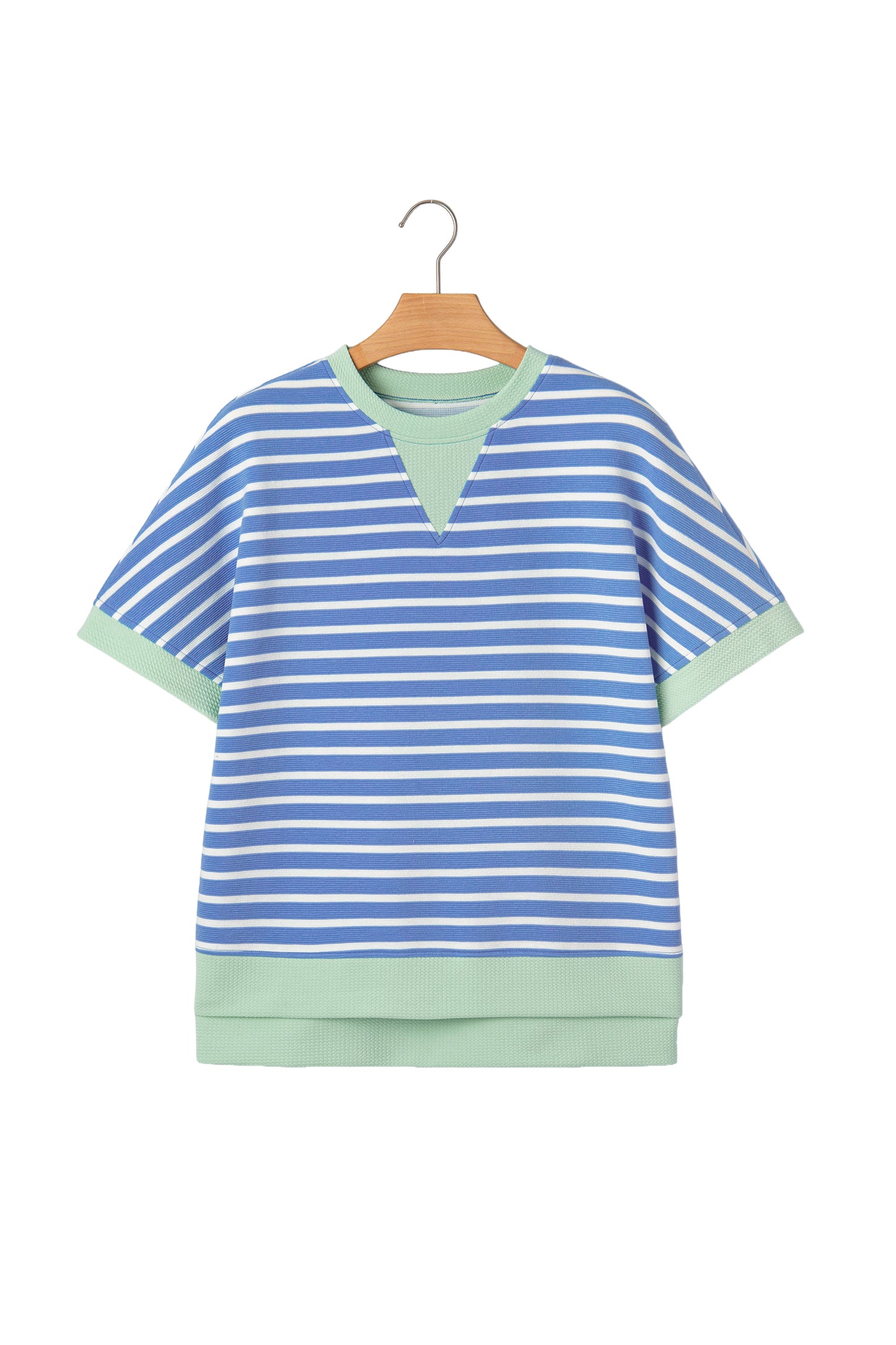 Pink Stripe Contrast Trim Loose Short Sleeve Top-Tops/Tops & Tees-[Adult]-[Female]-2022 Online Blue Zone Planet