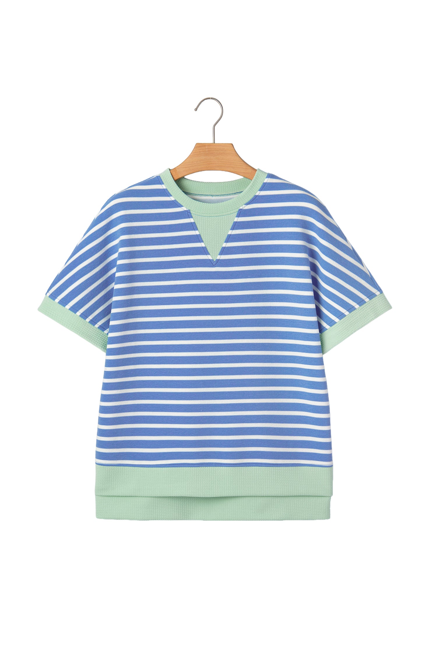 Pink Stripe Contrast Trim Loose Short Sleeve Top-Tops/Tops & Tees-[Adult]-[Female]-2022 Online Blue Zone Planet