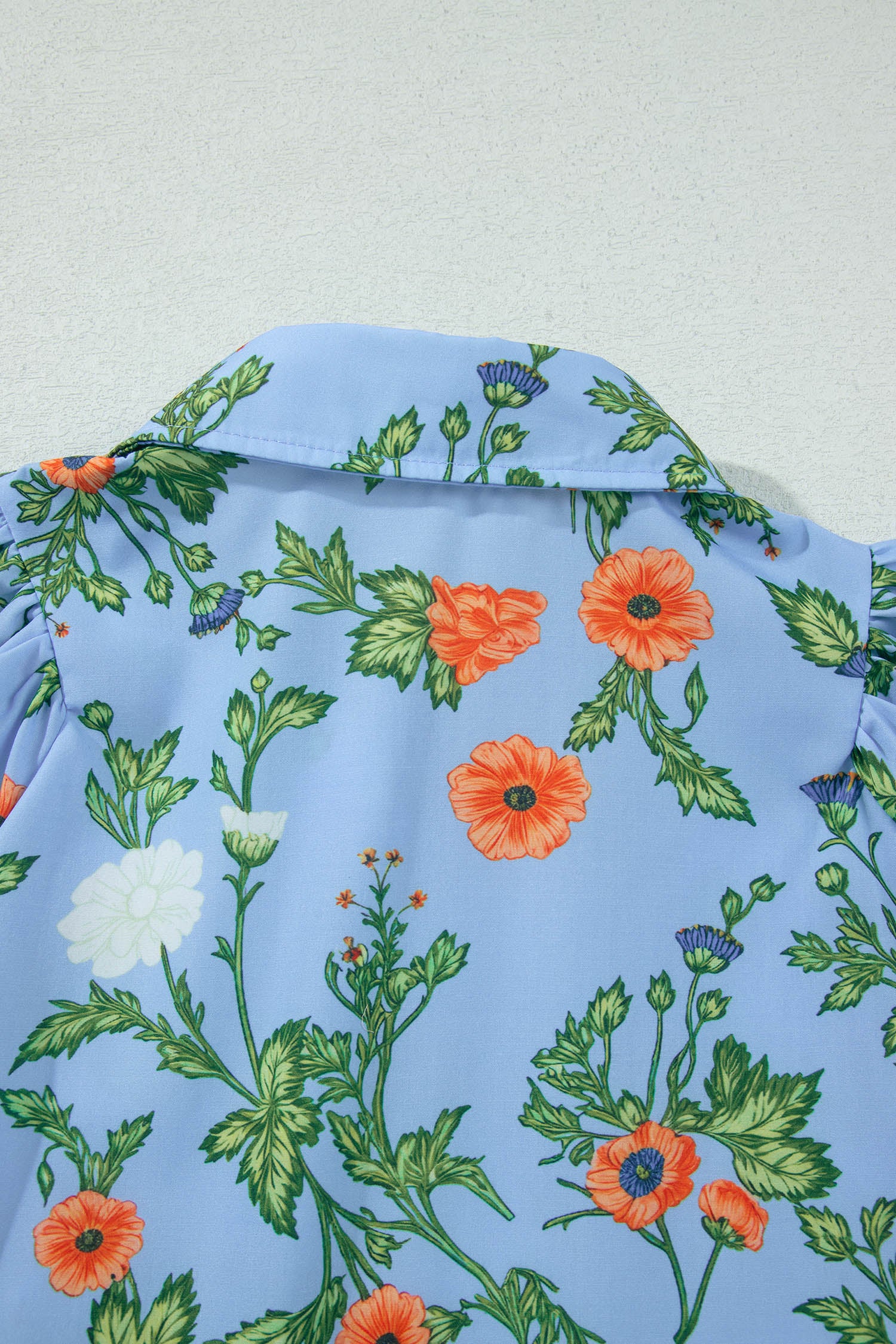 Sky Blue Floral Print Bracelet Sleeve Button Down Casual Shirt-Bracelet-[Adult]-[Female]-2022 Online Blue Zone Planet