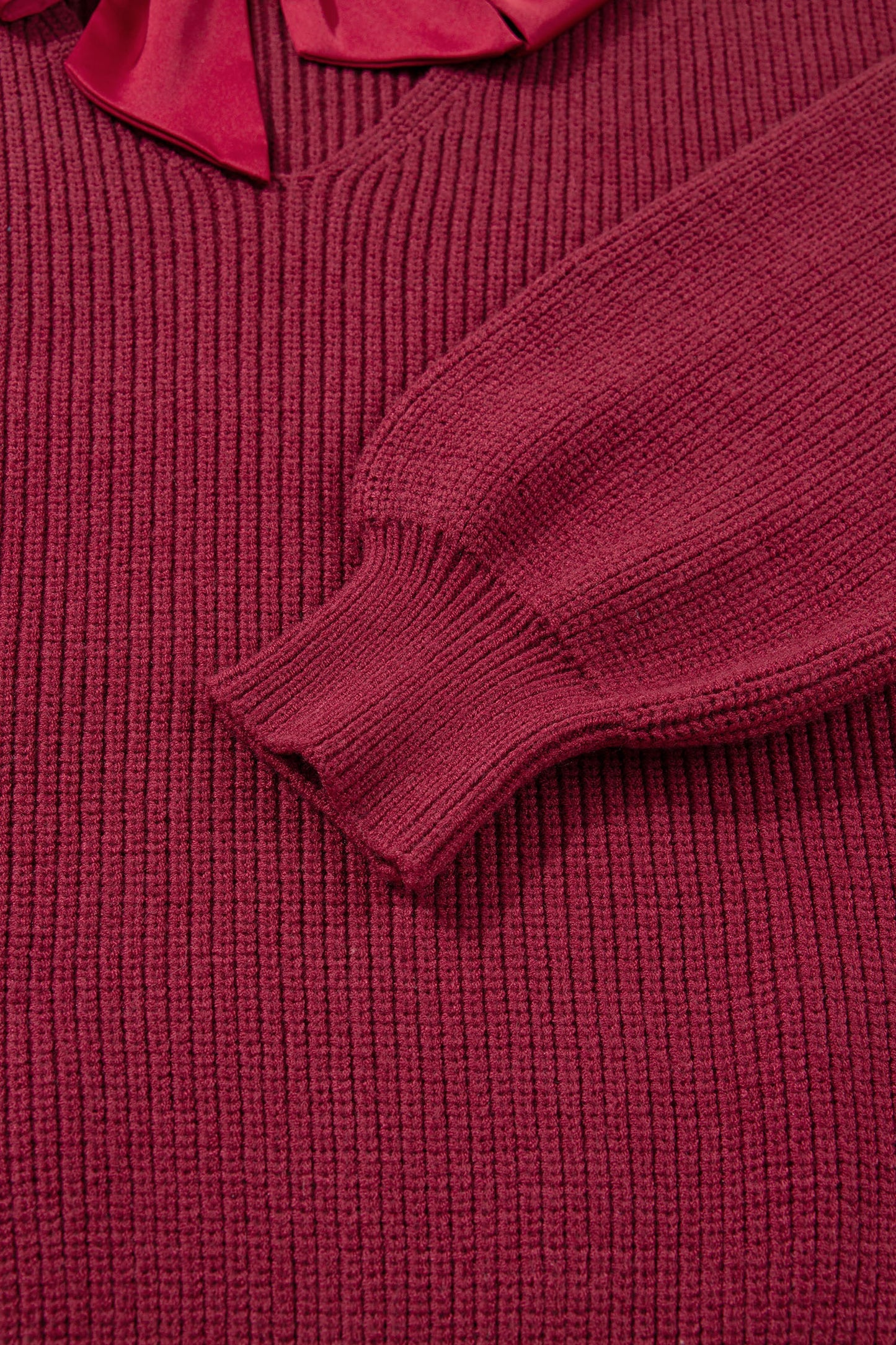 Red Dahlia Ribbed Knit Ribbon Knot Backless Drop Shoulder Sweater-Sweaters & Cardigans/Sweaters-[Adult]-[Female]-2022 Online Blue Zone Planet