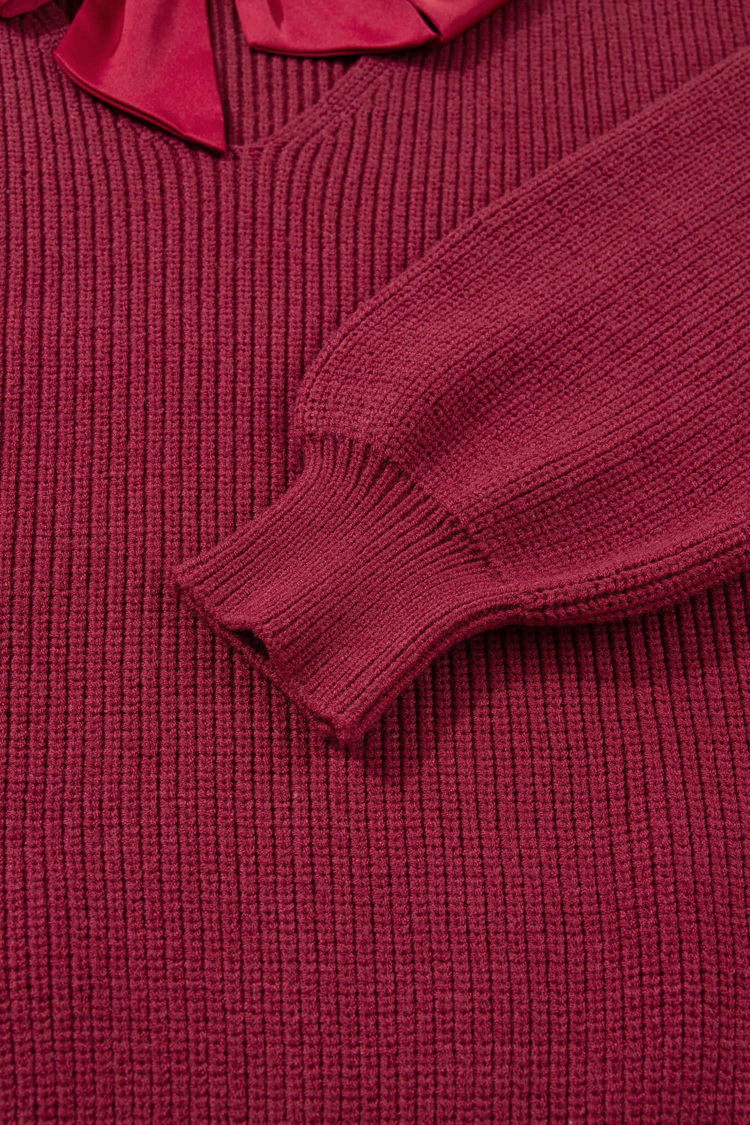 Red Dahlia Ribbed Knit Ribbon Knot Backless Drop Shoulder Sweater-Sweaters & Cardigans/Sweaters-[Adult]-[Female]-2022 Online Blue Zone Planet