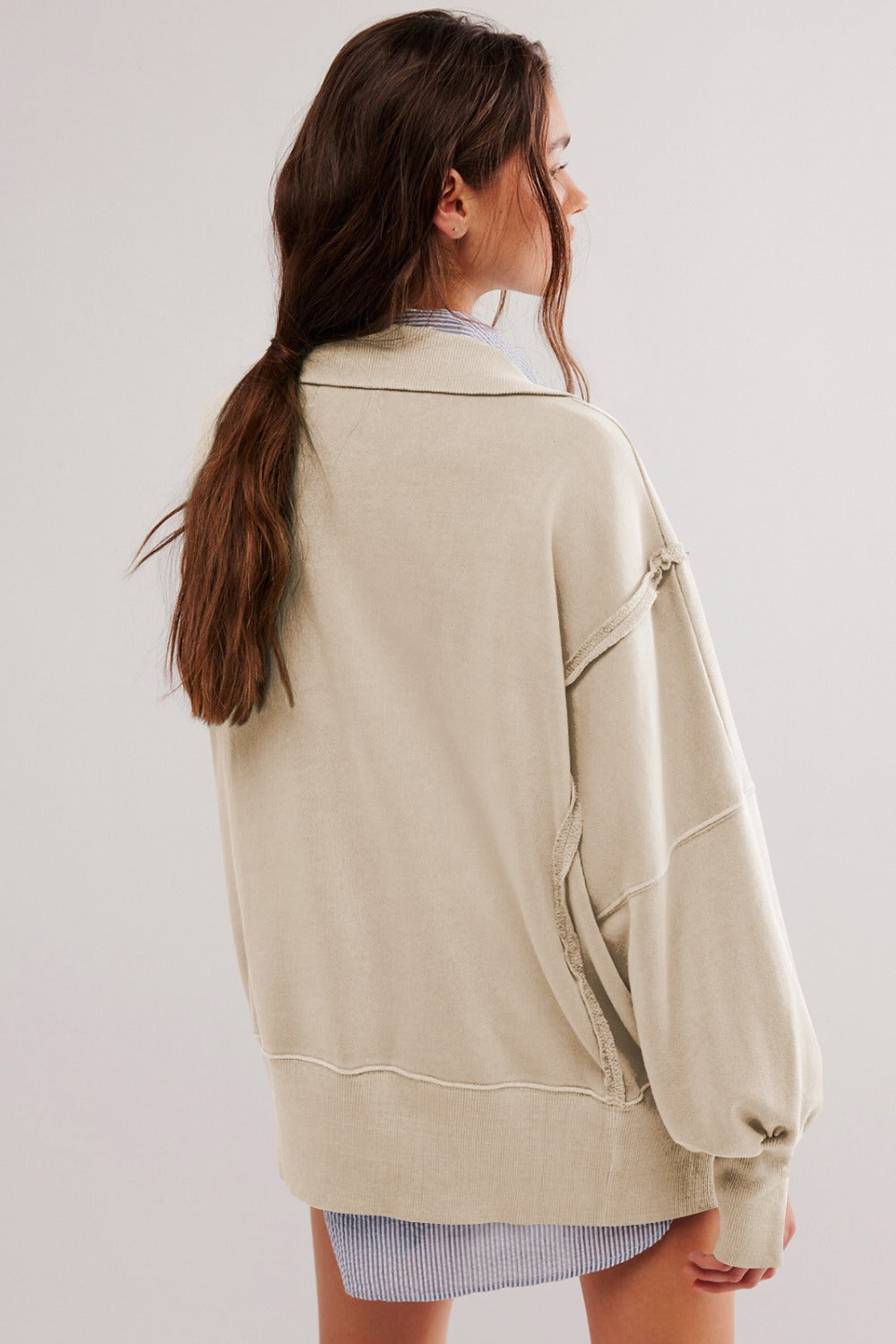 Exposed Seam Side Slit Long Sleeve Sweatshirt-TOPS / DRESSES-[Adult]-[Female]-2022 Online Blue Zone Planet