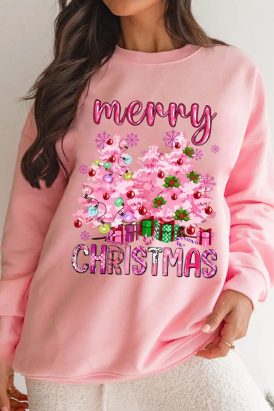 MERRY CHRISTMAS Long Sleeve Sweatshirt-TOPS / DRESSES-[Adult]-[Female]-Blush Pink-S-2022 Online Blue Zone Planet