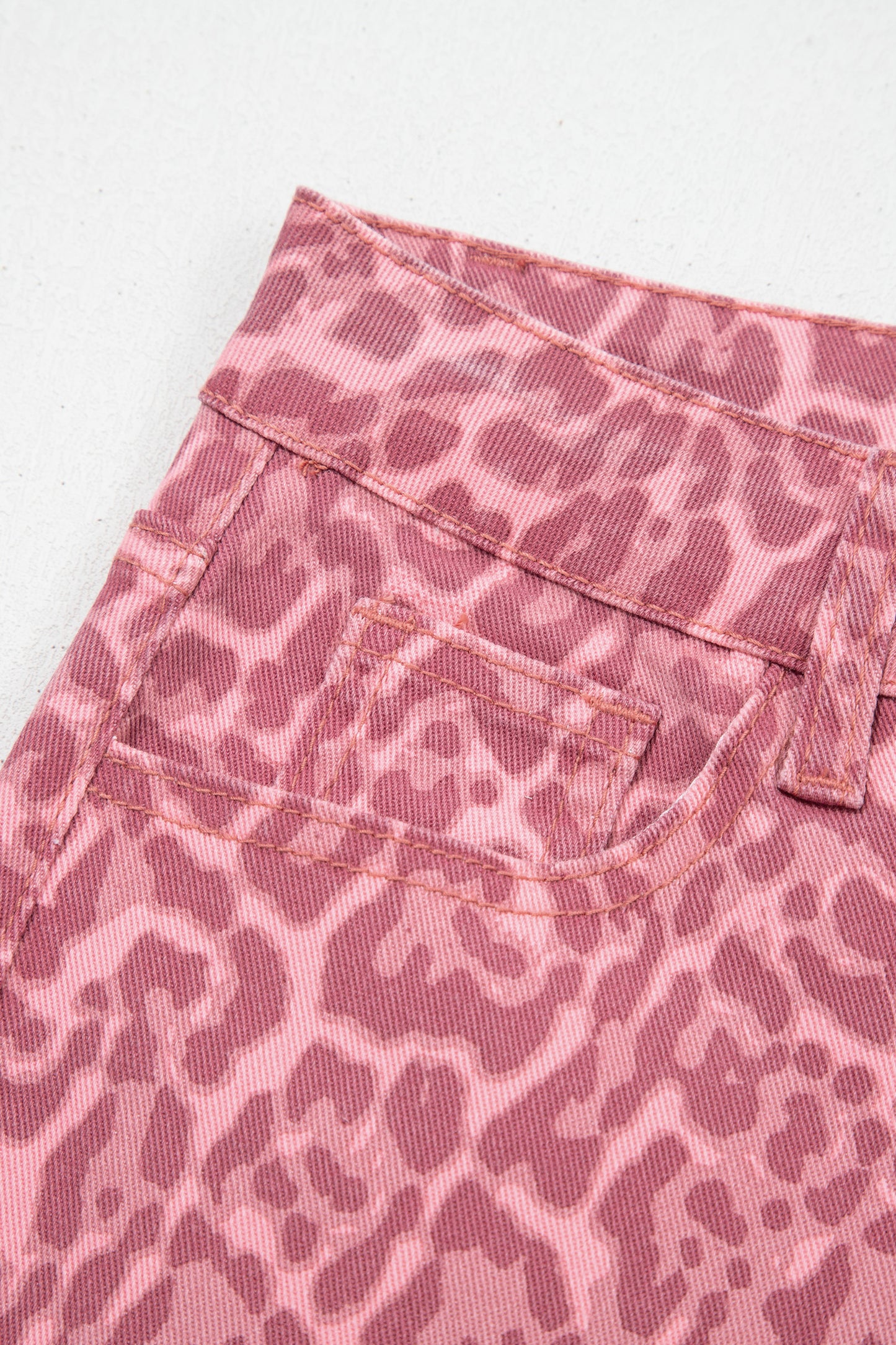 Rose Leopard Frayed Edge Wide Leg High Waist Jeans-Bottoms/Jeans-[Adult]-[Female]-2022 Online Blue Zone Planet